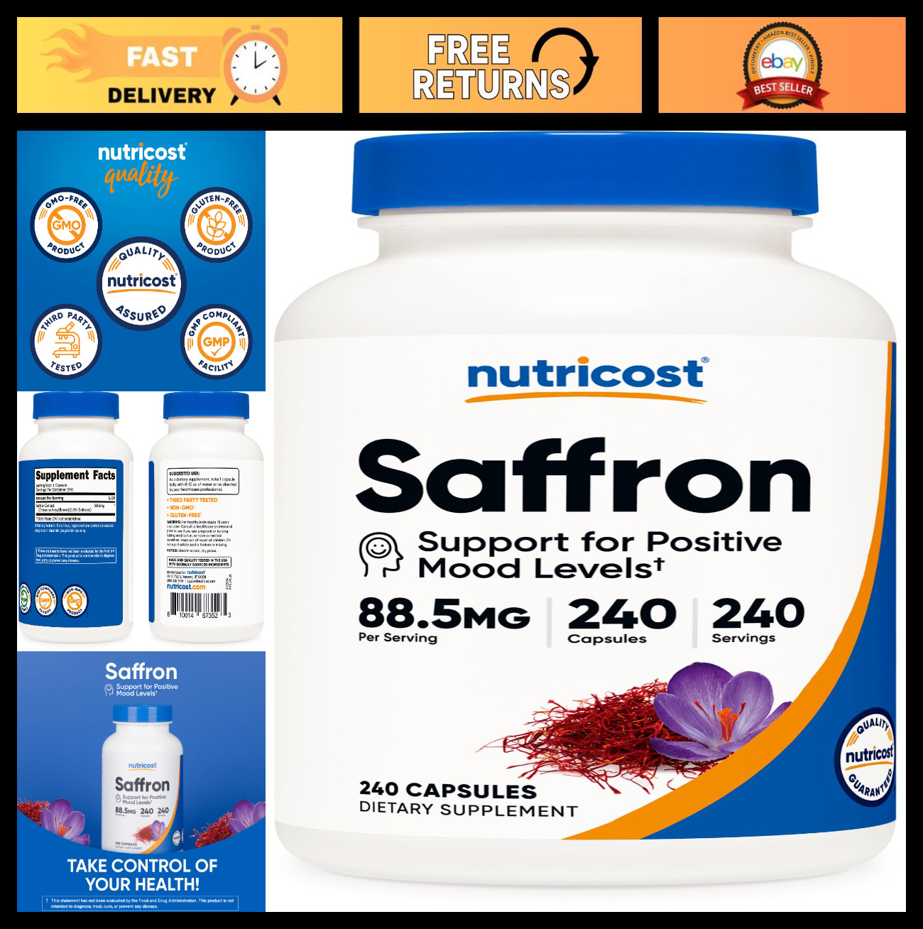 Nutricost Saffron Extract 88.5mg, 240 Capsules, Gluten Free, Veggie Caps Nutricost Saffron Extract 88.5mg, 240 Capsules, Gluten Free, Veggie Caps