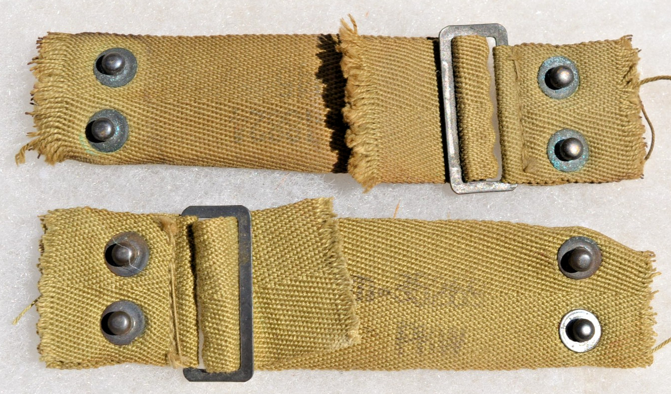 LOT OF 2 ORIGINAL WW2 M1 HELMET LINER ADJUSTABLE NAPE STRAPS 1945 MAKER STAMP LOT OF 2 ORIGINAL WW2 M1 HELMET LINER ADJUSTABLE NAPE STRAPS 1945 MAKER STAMP