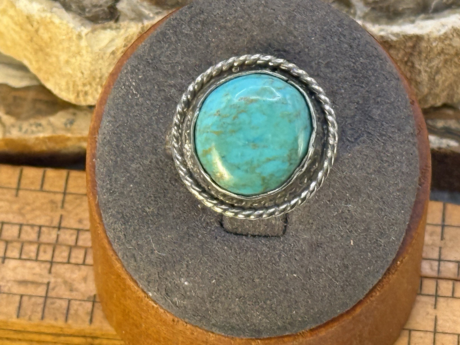 Vintage Native Navajo Sterling Silver Turquoise Rope Ring Size 7--2300.26 Vintage Native Navajo Sterling Silver Turquoise Rope Ring Size 7--2300.26