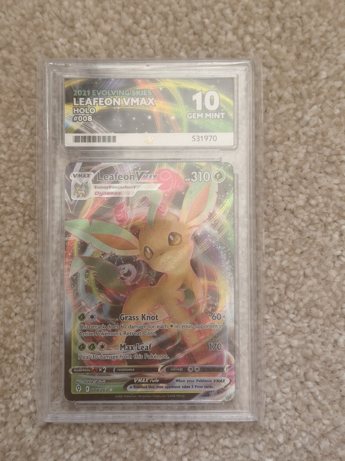 Pokemon TCG - Leafeon VMAX 008/203 - Evolving Skies - Graded - ACE 10 Pokemon TCG - Leafeon VMAX 008/203 - Evolving Skies - Graded - ACE 10