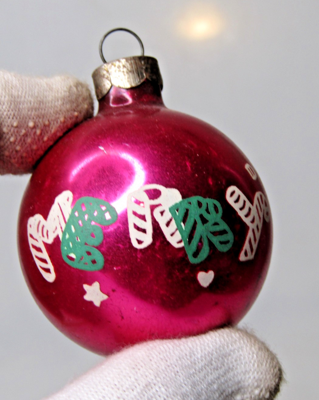 VTG pre WWII Glass Pictured MERRY Ball Christmas Ornament Franke Mark Br US of A