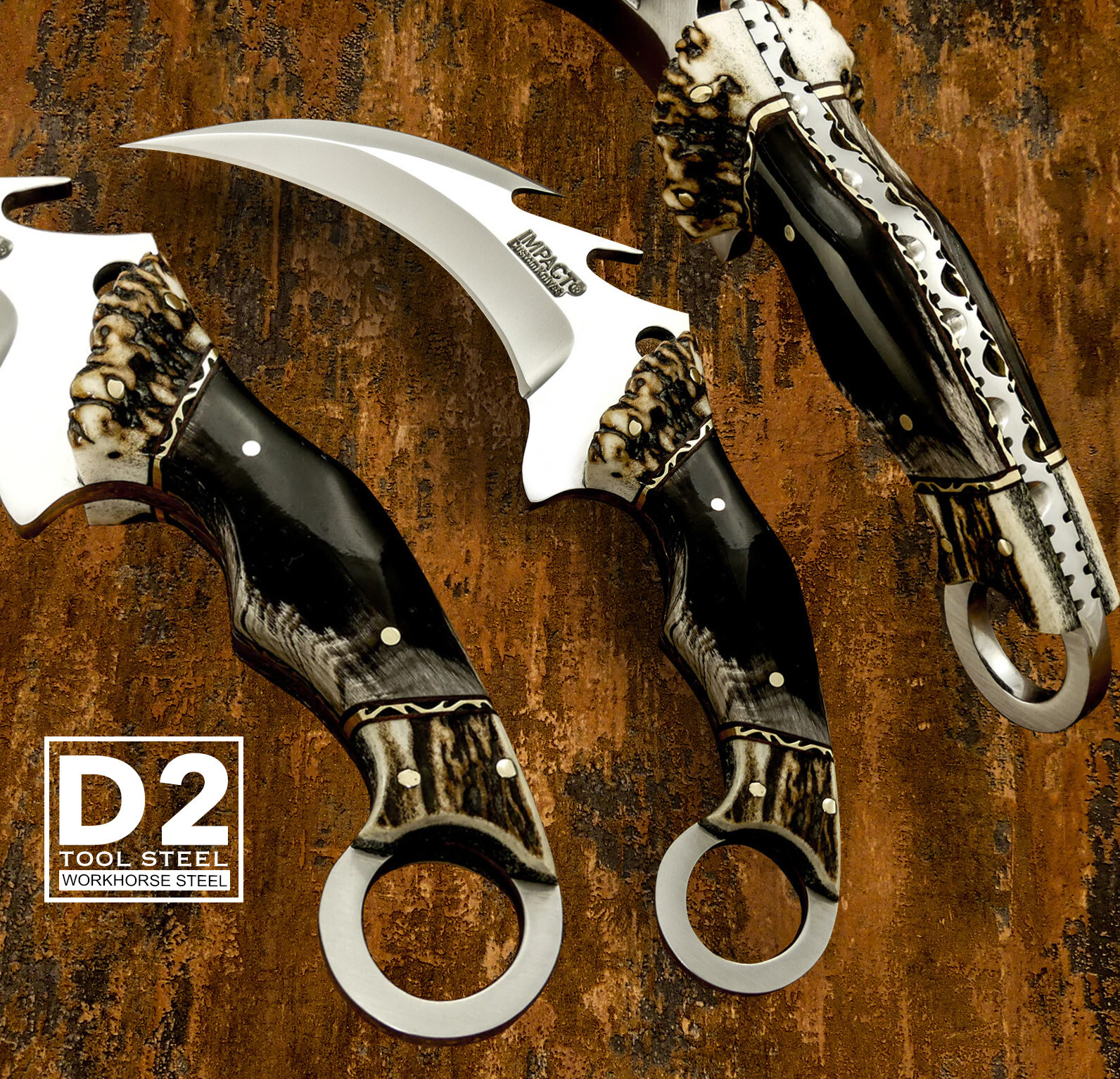 Impact Cutlery Custom Handmade Full Tang Karambit Knife Crown Antler | D2 Talon