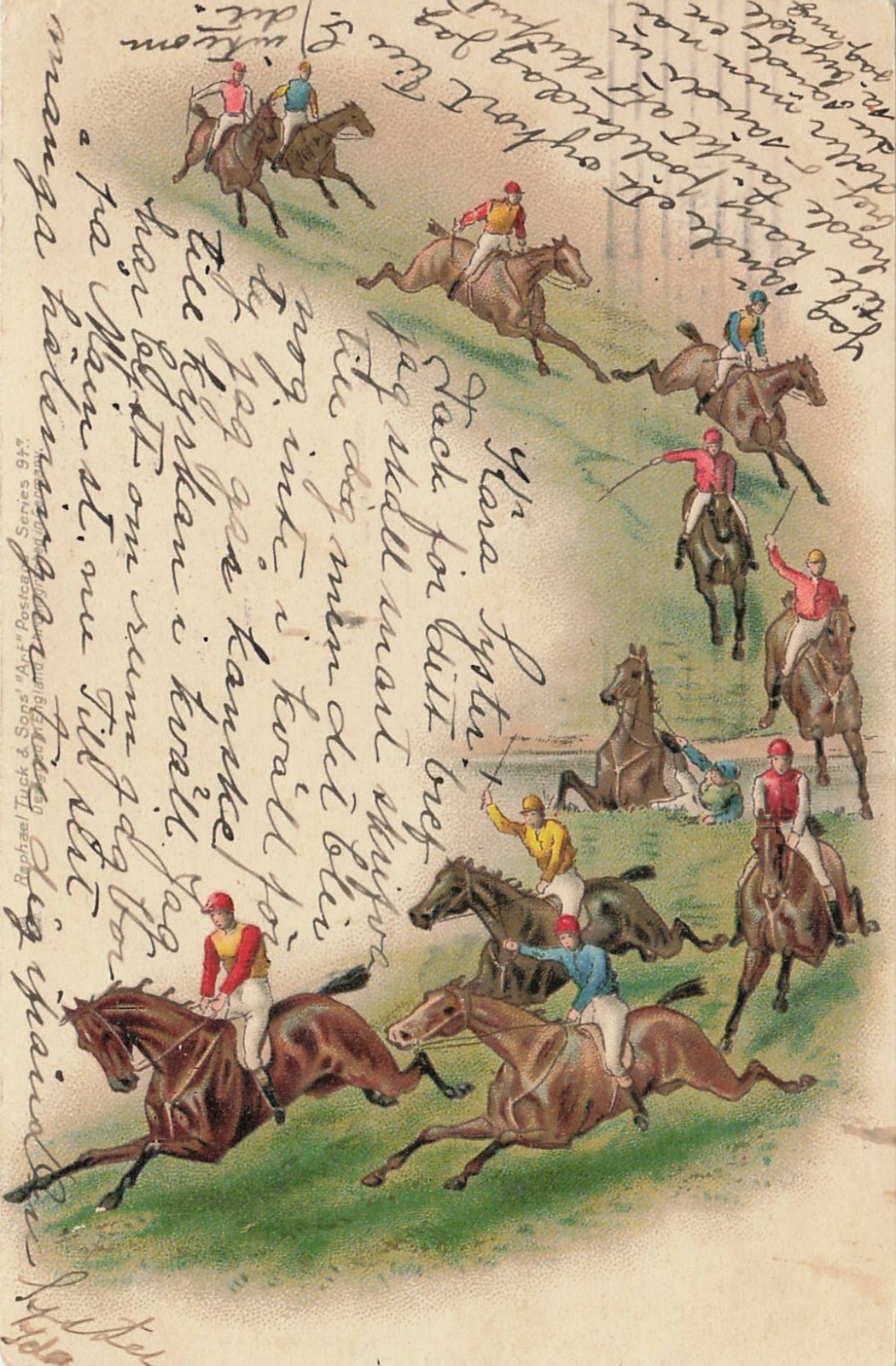 Antique HC Tuck Horse Racing Postcard Steeplechase Jockey Fall Scene Antique HC Tuck Horse Racing Postcard Steeplechase Jockey Fall Scene