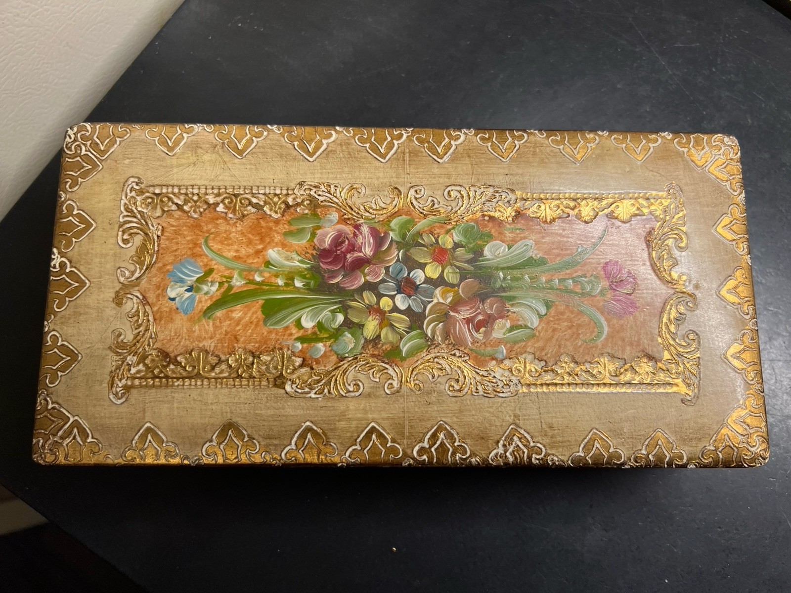 Vintage Hand Painted Italian Florentine Wooden Gilt w/Bridge Set Inside Vintage Hand Painted Italian Florentine Wooden Gilt w/Bridge Set Inside