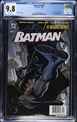 Batman #608 Newsstand CGC 9.8 Hush Storyline Begins Jim Lee Loeb DC 2002 Batman #608 Newsstand CGC 9.8 Hush Storyline Begins Jim Lee Loeb DC 2002