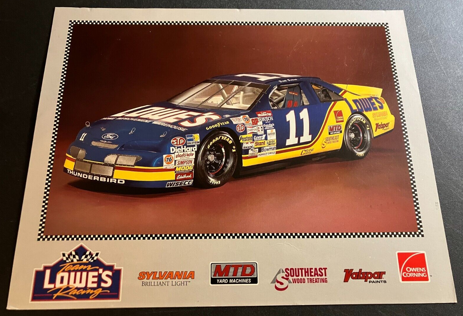 1995 Brett Bodine #11 Lowe's Racing Ford Thunderbird - NASCAR Hero Card Handout