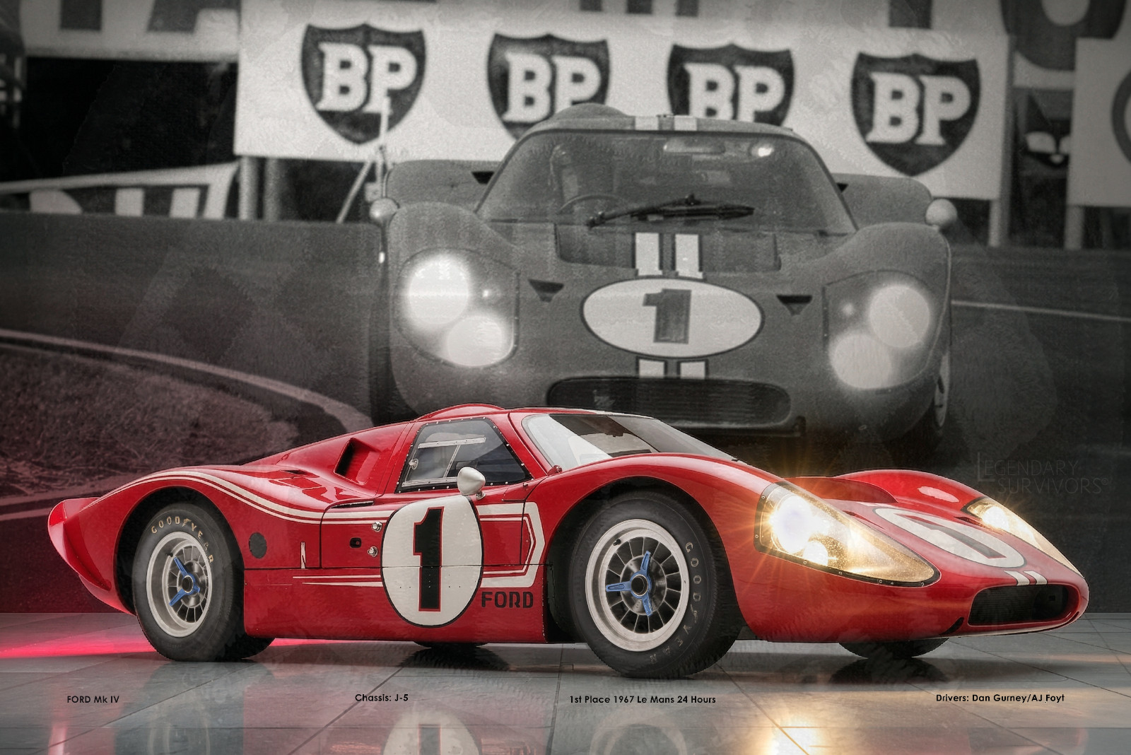 1967 Ford GT40 Mk IV Le Mans Winner Poster Dan Gurney A.J. Foyt Racing Art