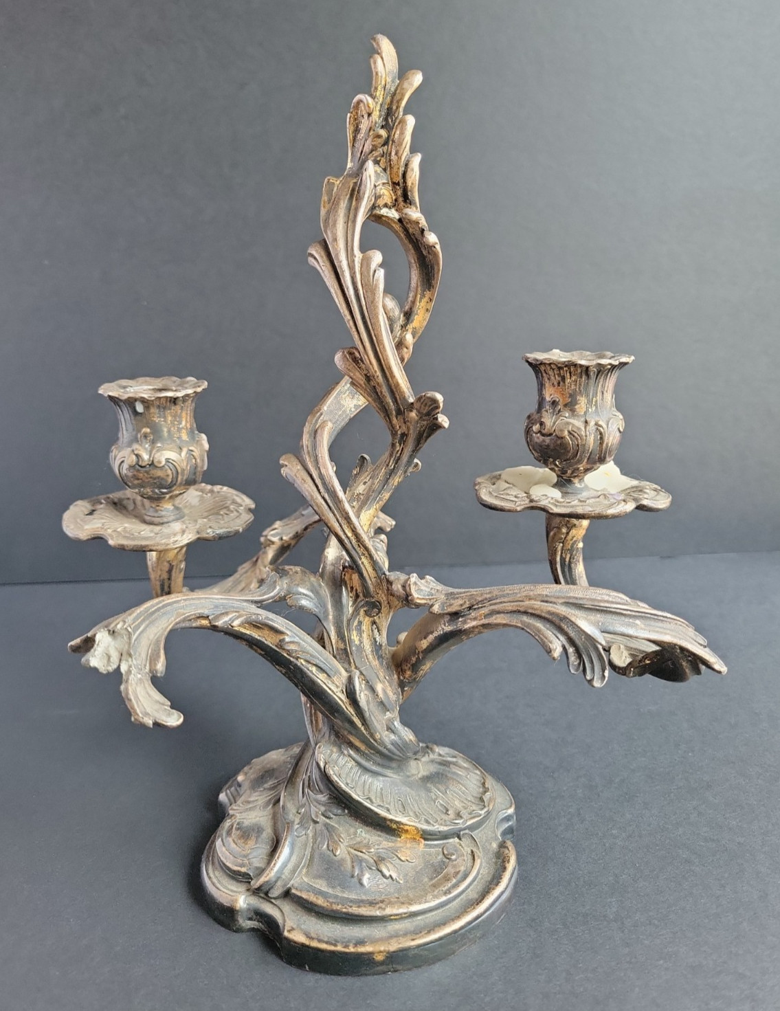 Antique Art Nouveau Spelter Candelabra Candle Holder Victorian Rococo Style READ Antique Art Nouveau Spelter Candelabra Candle Holder Victorian Rococo Style READ