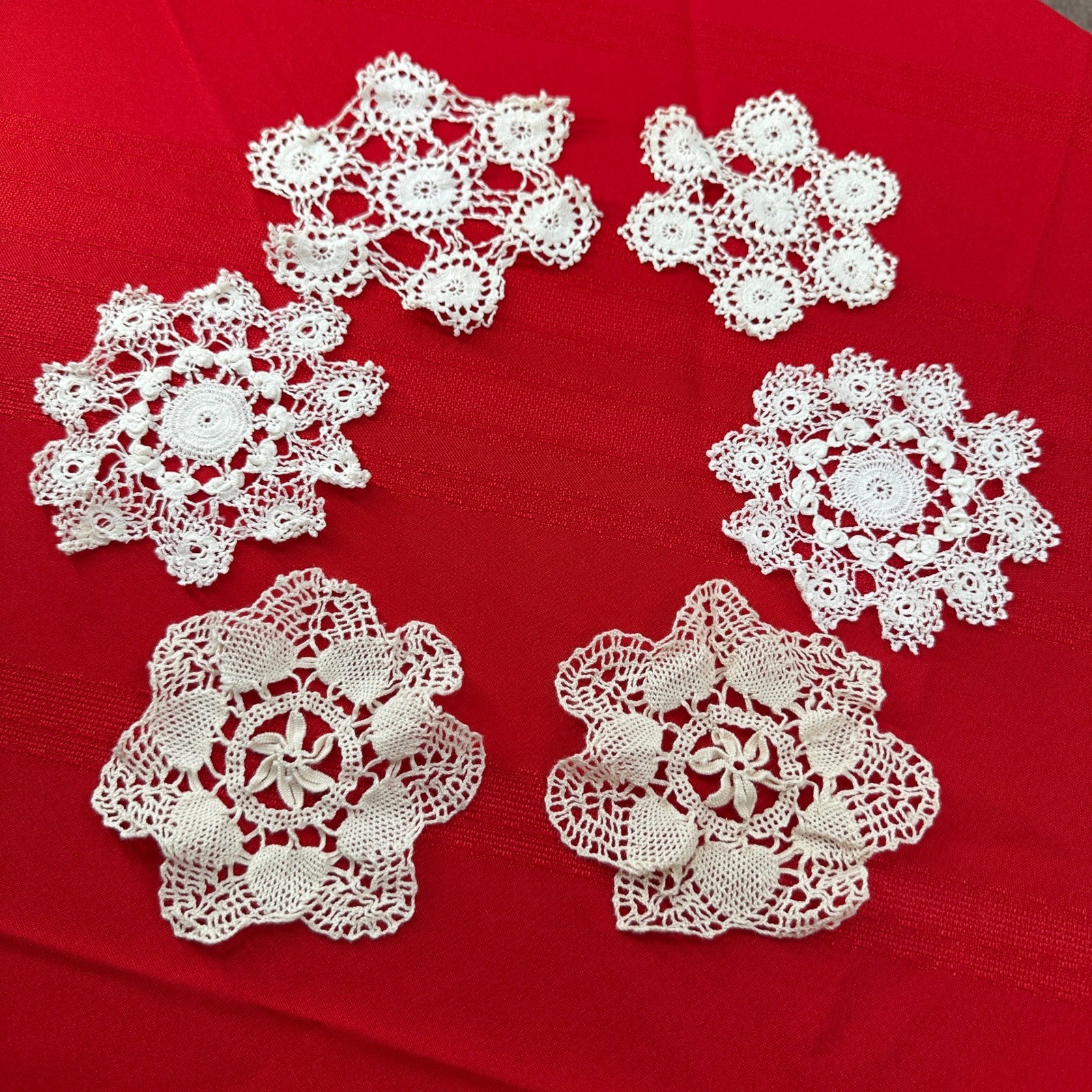 Set of 6 VTG Handmade Crochet Lace Doilies Flower Snowflake Starburst Mandala
