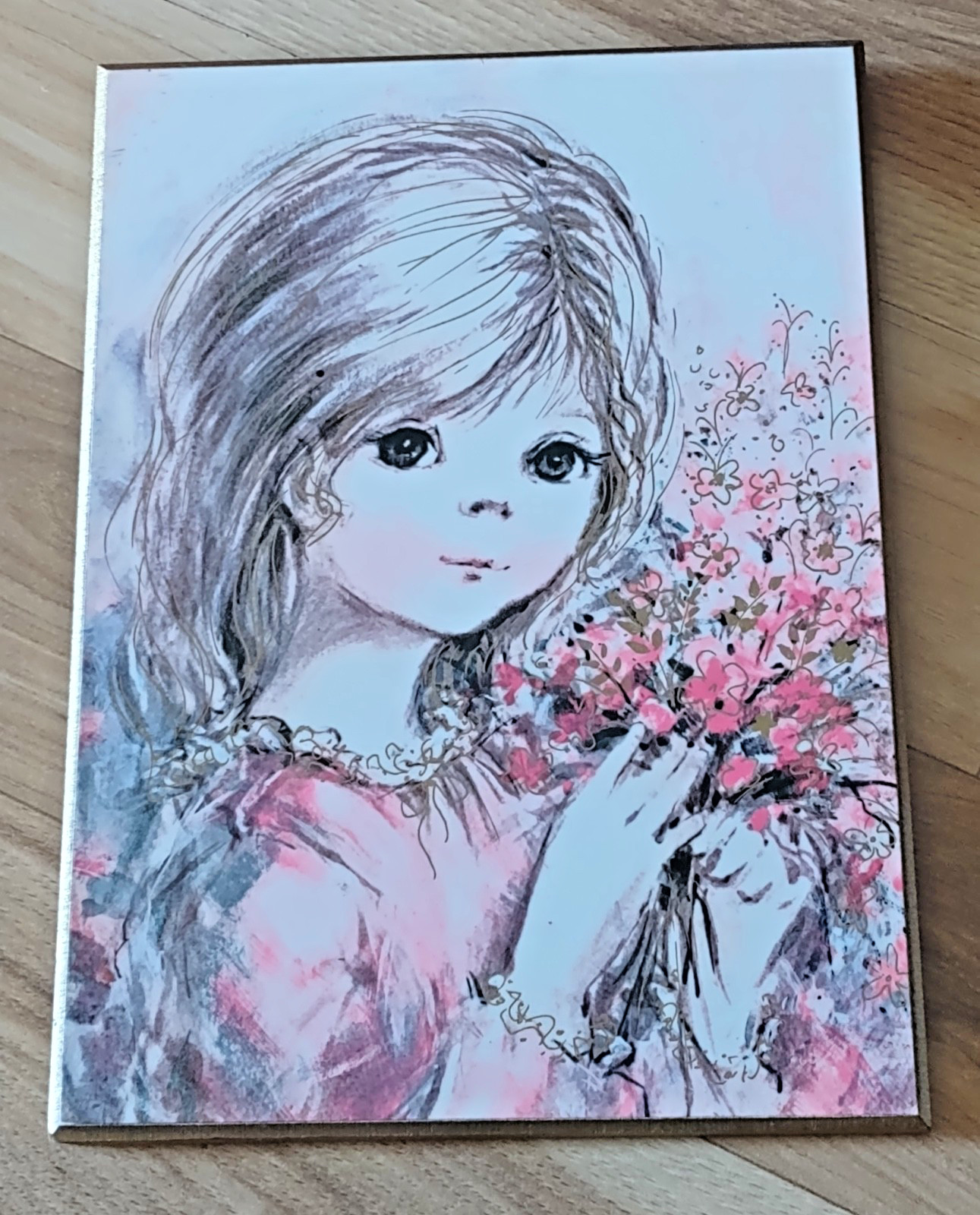 Vintage Norcross Big Eye Girl Picture Plaque Rare 1960\'s 7 by 5 Inches Mod Girl Vintage Norcross Big Eye Girl Picture Plaque Rare 1960\'s 7 by 5 Inches Mod Girl