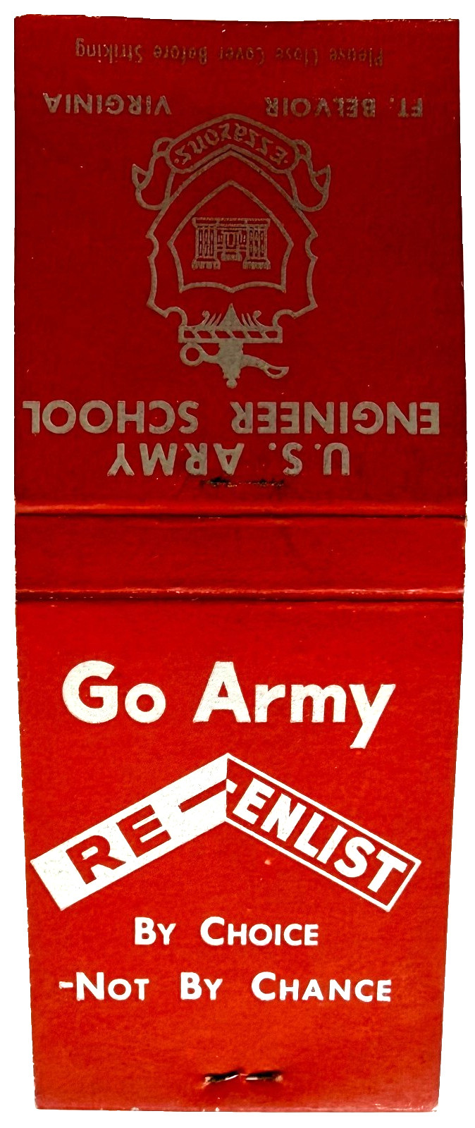 1950s U.S. Army Engineer School Vintage Matchbook Fort Belvoir Virginia Military