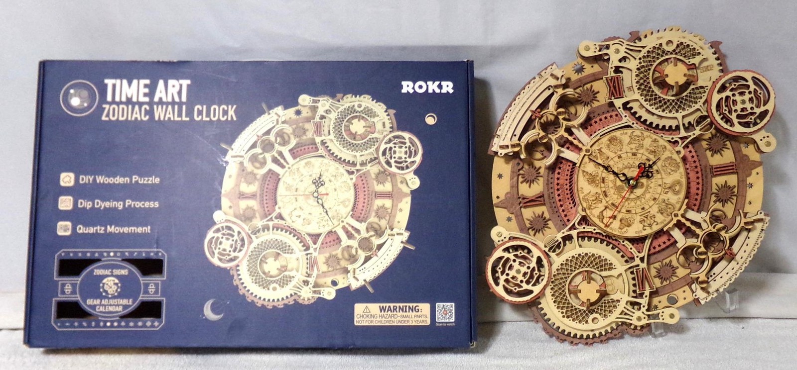 ROKR Robotime Wood Zodiac Calendar Wall Clock Time Art