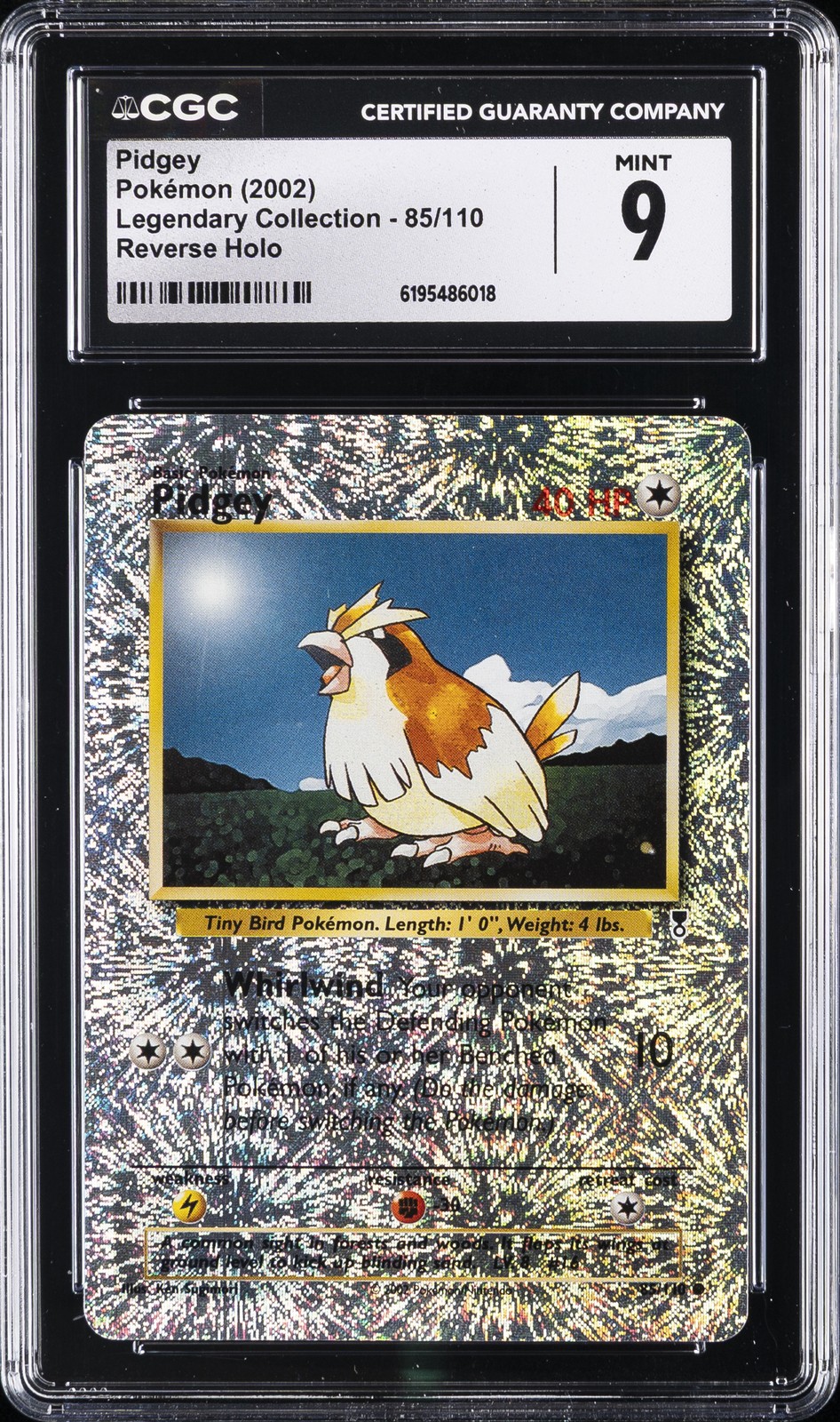 2002 LEGENDARY COLLECTION REVERSE HOLO FOIL #85 PIDGEY CGC 9