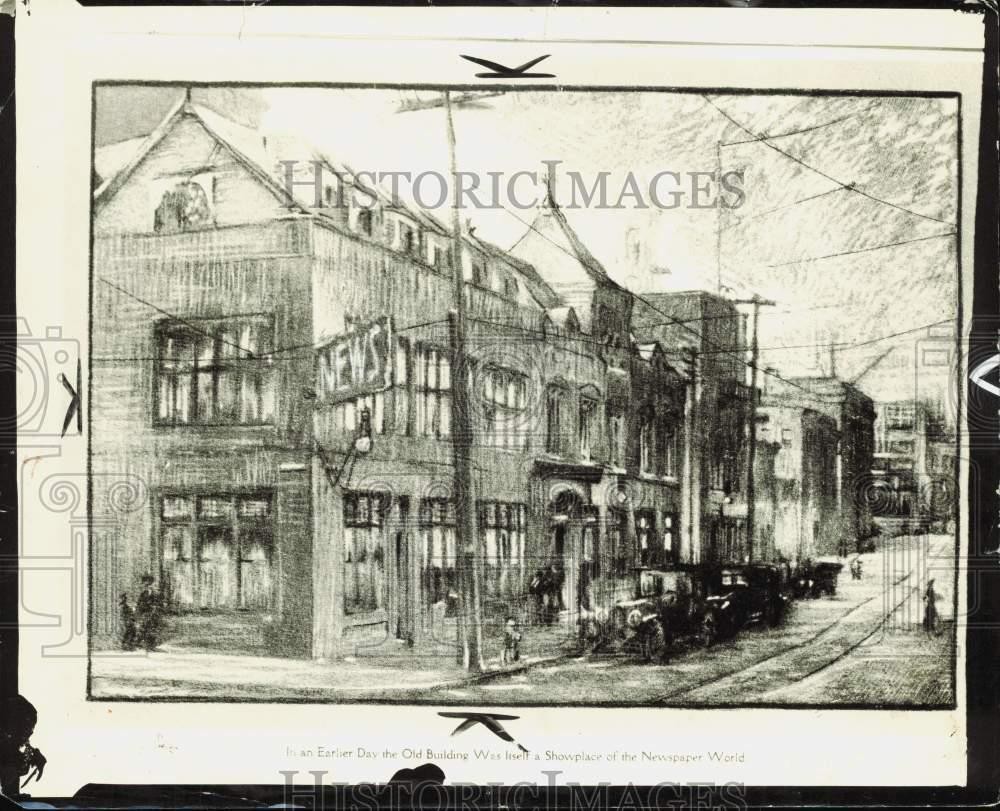 1931 Press Photo Artist\'s sketch of Detroit News building in the earlier days