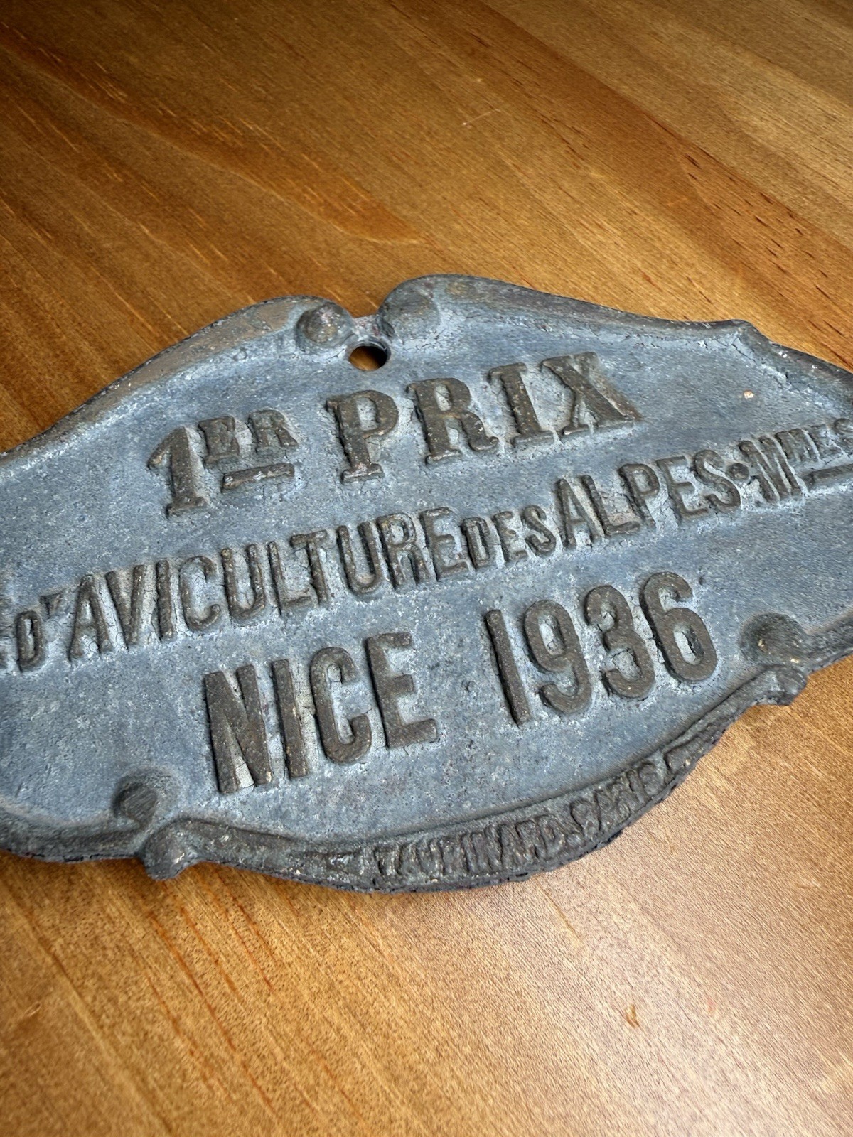 1936 French 1st Prize Award Plaque Nice France Metal Cast Iron Decor Vintage