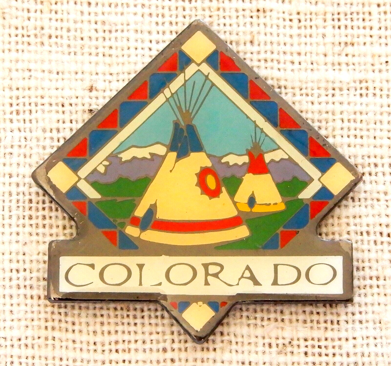 Colorado State Lapel Pin Teepee Native American Vintage Enamel Gunmetal Travel