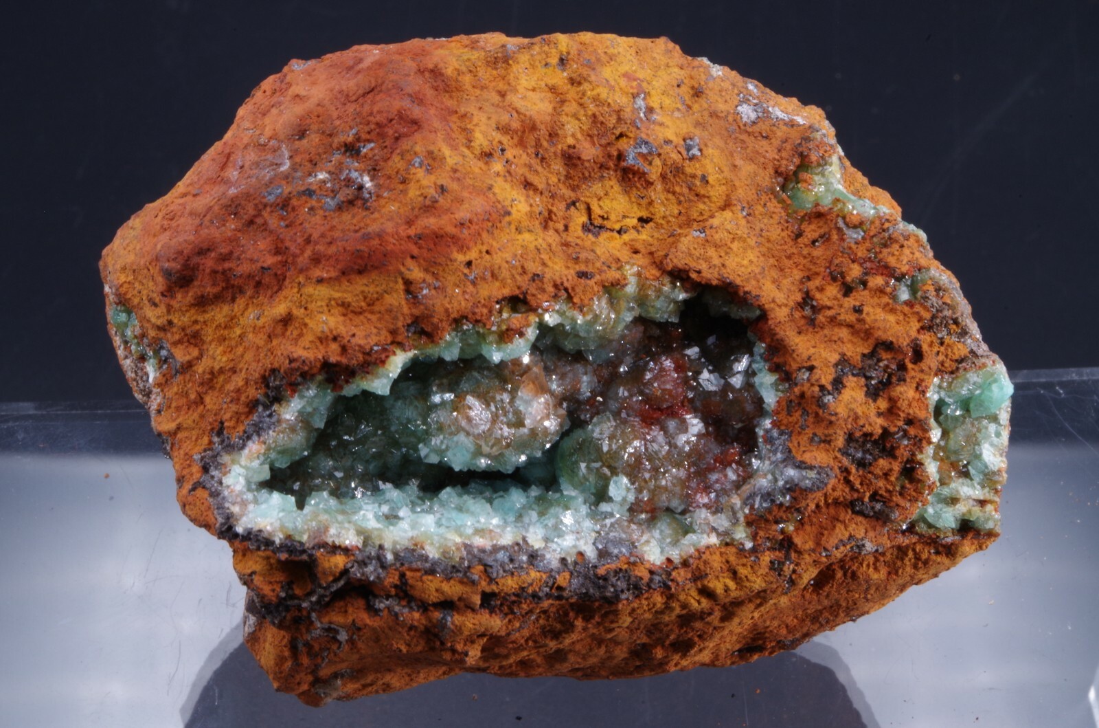 Cupro Adamite (cuprian) on limonite Ojuela, Mapimi, Mexico 8x6cm 220gr