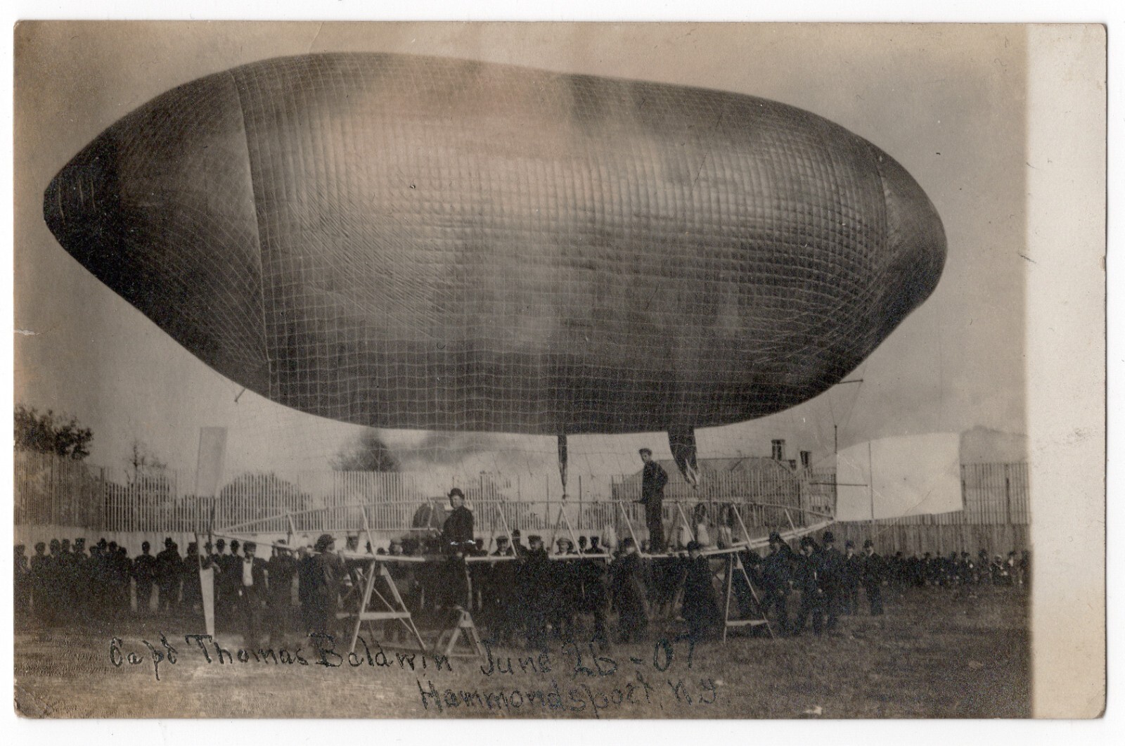 26 June 1907 Thomas Baldwin Hammondsport NY Baldwin Wearing Hat Glenn Curtiss 26 June 1907 Thomas Baldwin Hammondsport NY Baldwin Wearing Hat Glenn Curtiss
