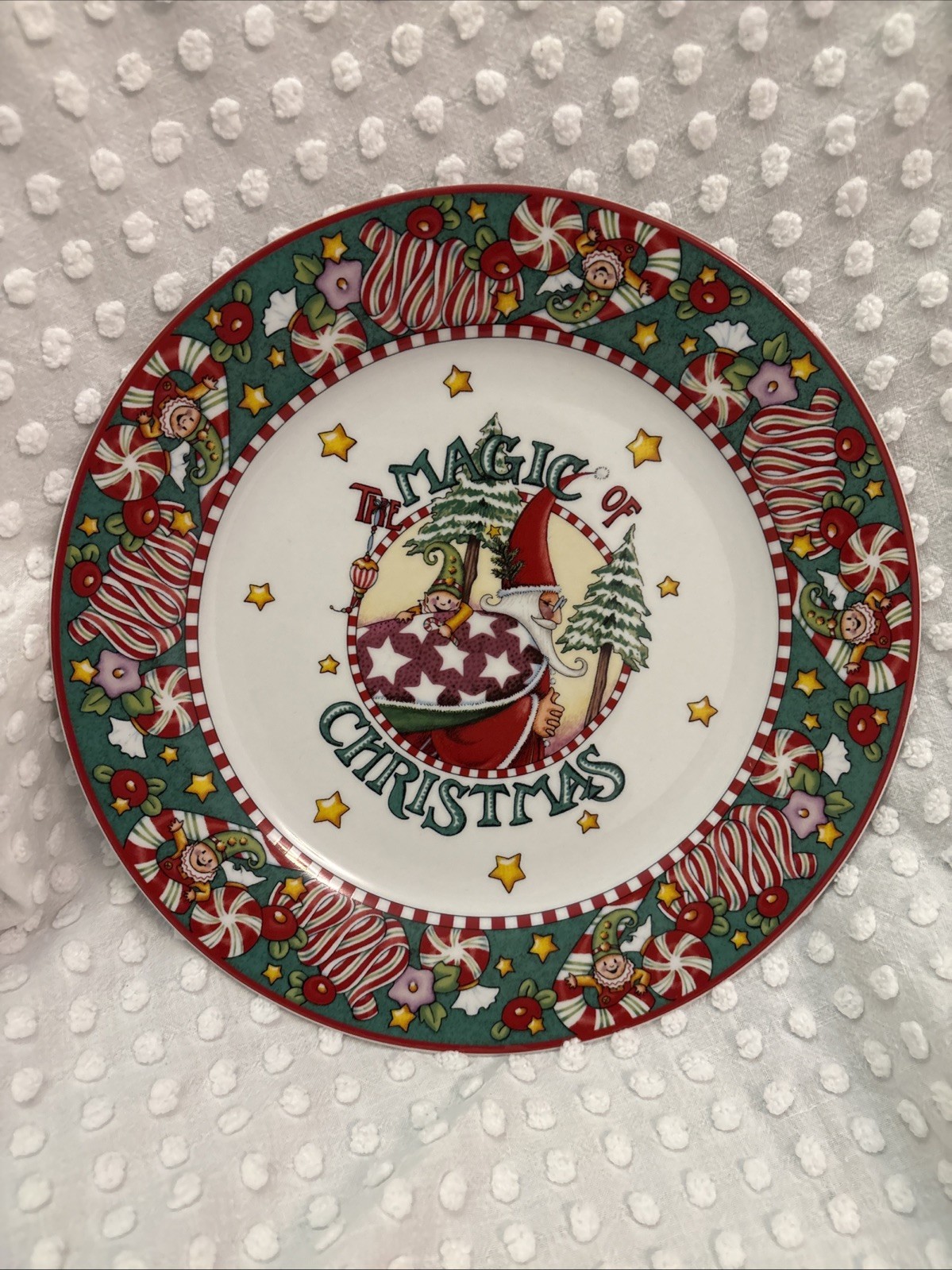 Mary Engelbreit Y2K Enesco Magic Of Christmas Dinner Plate 10.5 In Santa Elf Mary Engelbreit Y2K Enesco Magic Of Christmas Dinner Plate 10.5 In Santa Elf