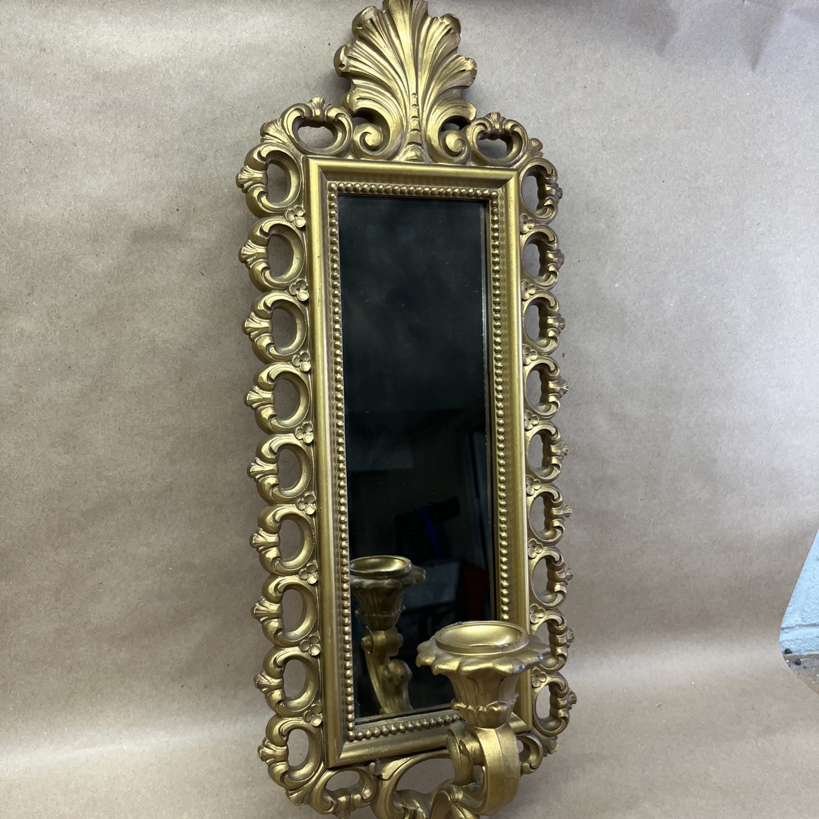 1972 Vintage Gold Wall Candle Holder Smoked Mirror Homco #2352 Hollywood Regency 1972 Vintage Gold Wall Candle Holder Smoked Mirror Homco #2352 Hollywood Regency