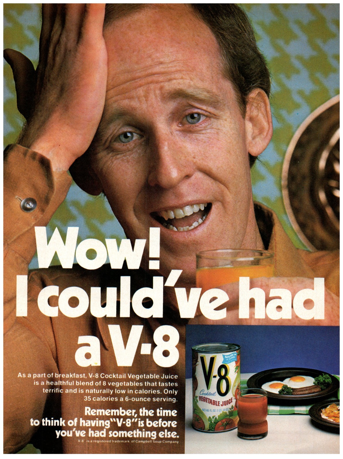 1978 PRINT AD, Wow I Could've Had A V-8 70's Breakfast Vegetable Juice Ad 1978 PRINT AD, Wow I Could've Had A V-8 70's Breakfast Vegetable Juice Ad