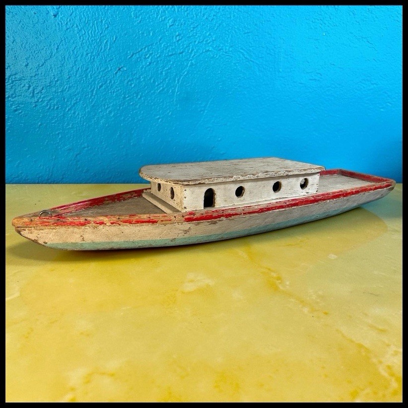 Antique 1920s Folk Art Wooden Boat Primitive Model Ship Nautical Decor 24 Antique 1920s Folk Art Wooden Boat Primitive Model Ship Nautical Decor 24