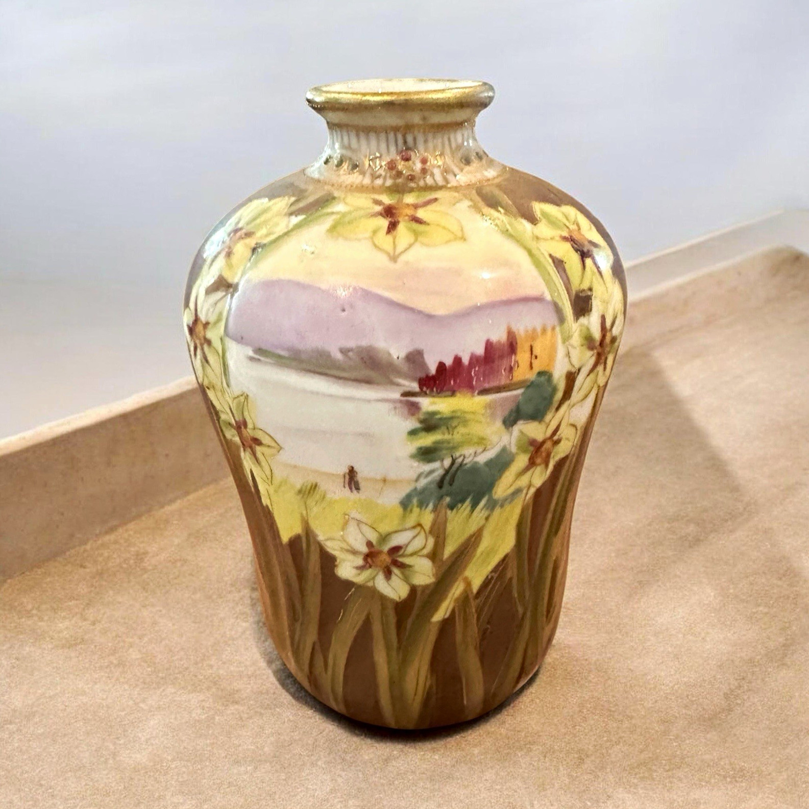 Antique Early 20th Century Nippon Porcelain Scenic Landscape Vase Antique Early 20th Century Nippon Porcelain Scenic Landscape Vase
