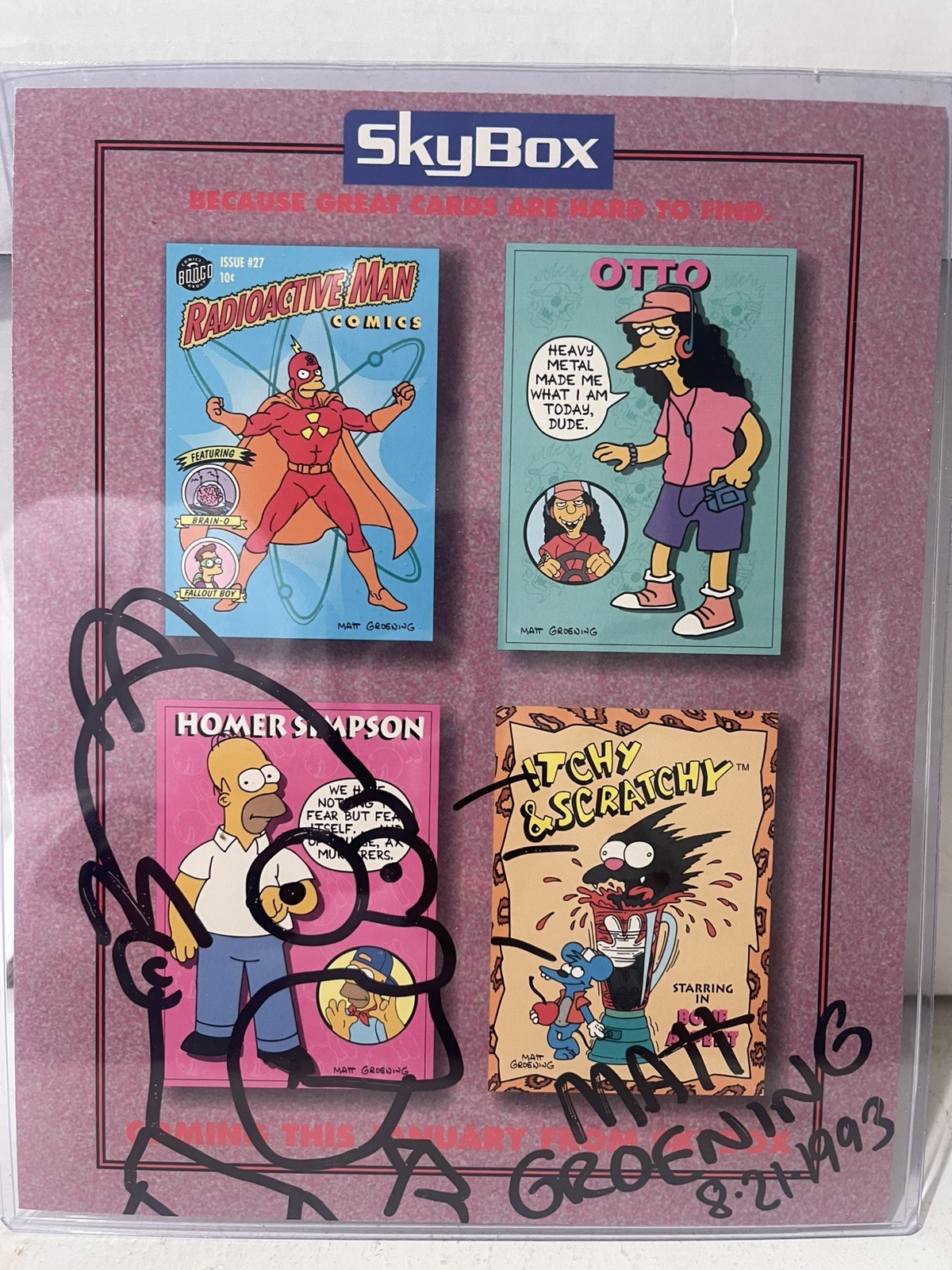 1993 Skybox THE SIMPSONS 8x10 Promo SIGNED MATT GROENING AUTOGRAPH & SKETCH 1993 Skybox THE SIMPSONS 8x10 Promo SIGNED MATT GROENING AUTOGRAPH & SKETCH
