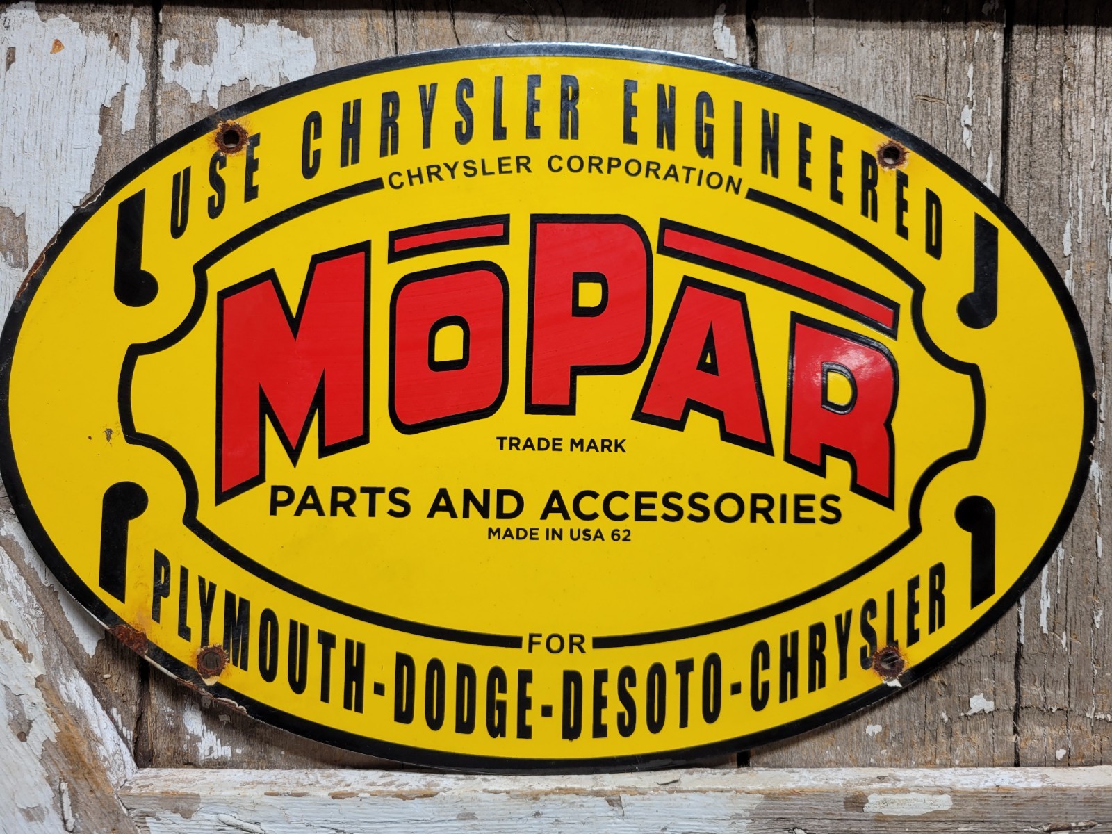 VINTAGE MOPAR PORCELAIN SIGN OLD 62\' DODGE PLYMOUTH DESOTO CHRYSLER DEALER SALES VINTAGE MOPAR PORCELAIN SIGN OLD 62\' DODGE PLYMOUTH DESOTO CHRYSLER DEALER SALES