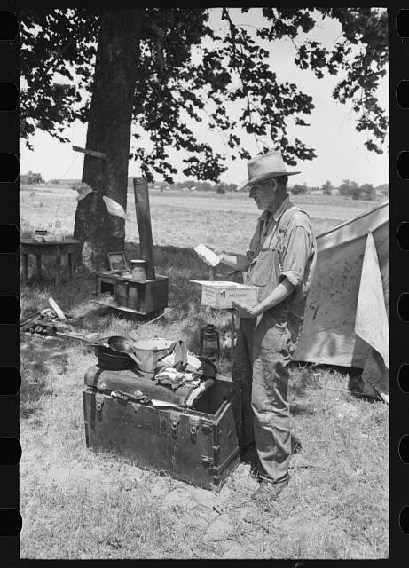 Wagoner County Oklahoma 1939 Migrant Worker Camp Trunk Examining Contents