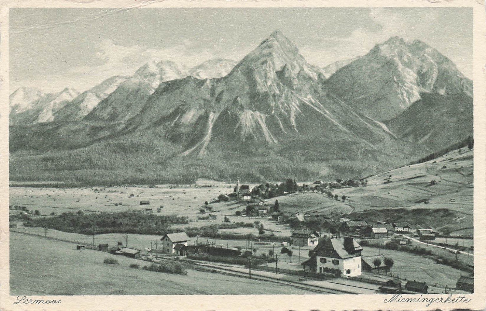 Postcard Lermoos (6631), town view with Mieming chain, postcard