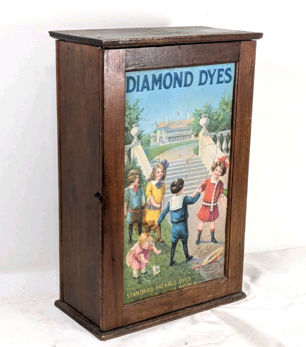 Vintage Diamond Dyes Oak & Tin Country Store Advertising Cabinet Vintage Diamond Dyes Oak & Tin Country Store Advertising Cabinet