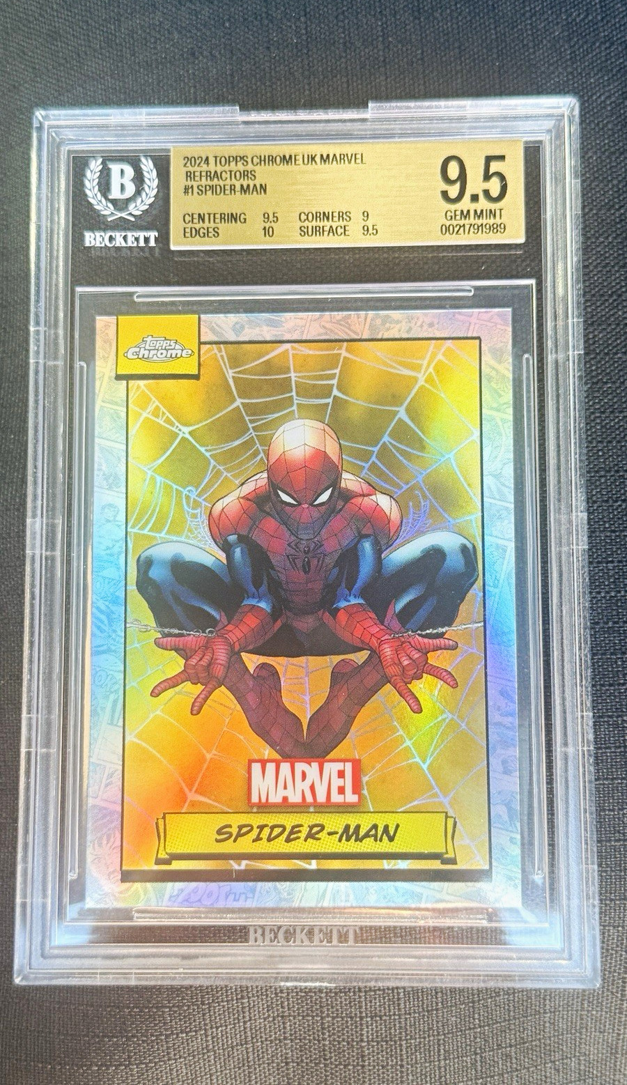 Topps 2024 Chrome Marvel Spider-Man #1 Refractor Trading Card BGS 9.5 GEM 💎