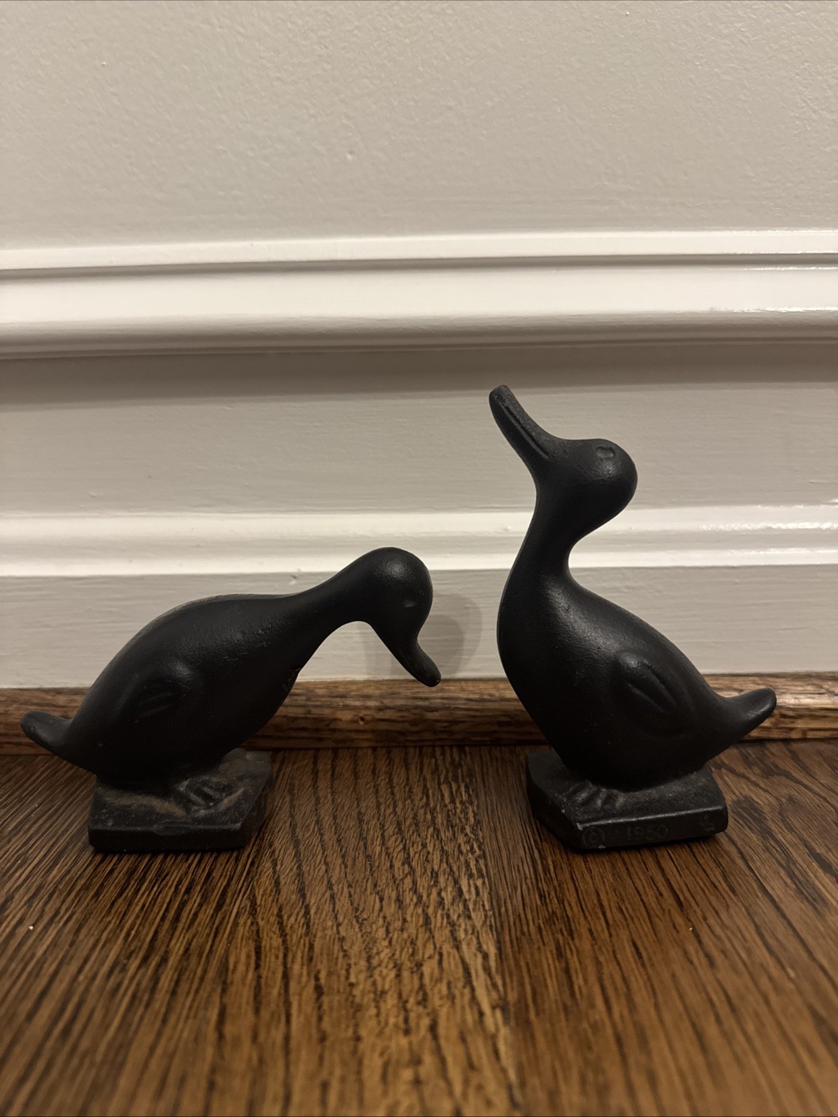 Vintage 1950s Virginia Metalcrafters Cast Iron “Naughty & Nice” Duck Figurines