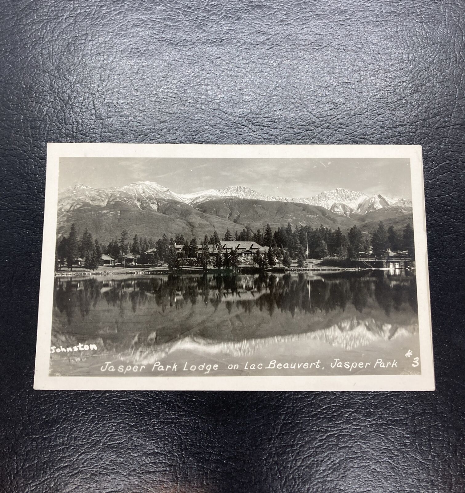 Jasper National Park Lodge Lake Beauvert RPPC Alberta Canada Posted 1949 Rare