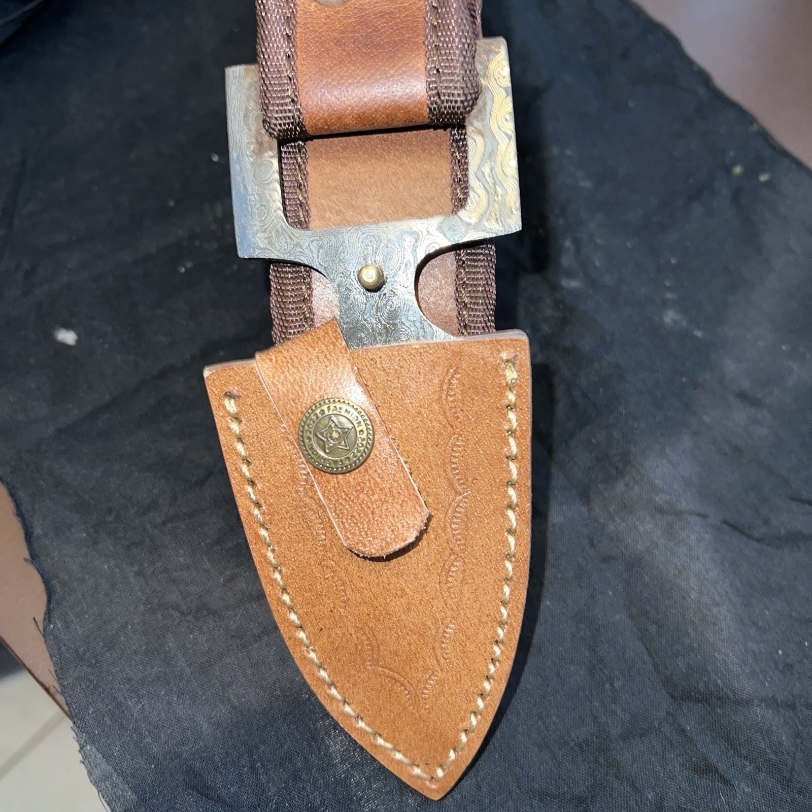 Damascus Belt Buckle With Sheath (No Belt) Custom-Made by Blacksmith  Damascus Belt Buckle With Sheath (No Belt) Custom-Made by Blacksmith 