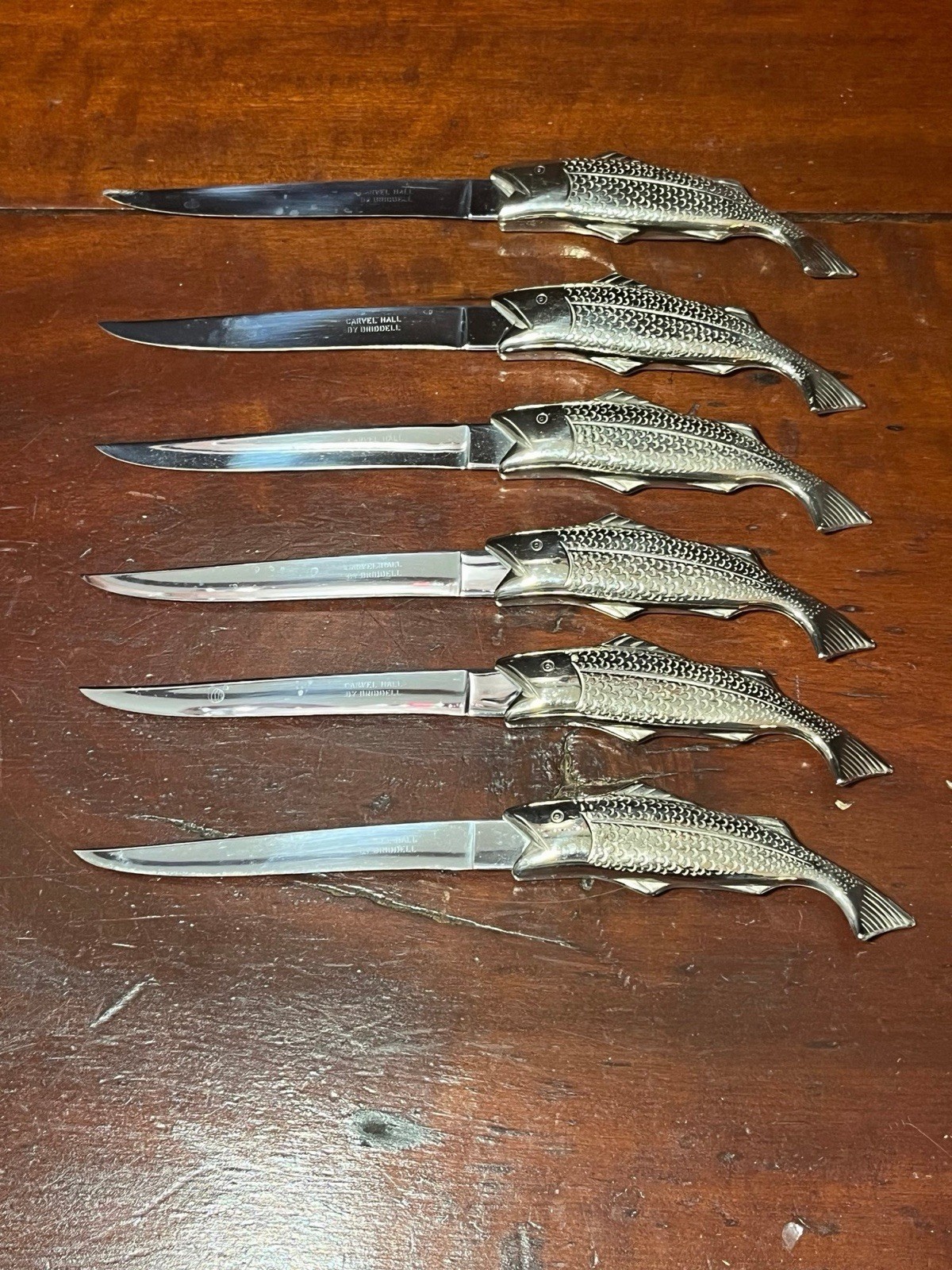 Vintage 1960s Carvel Hall Fish & Game Knives by Briddell Set of 6 W Metal Handle