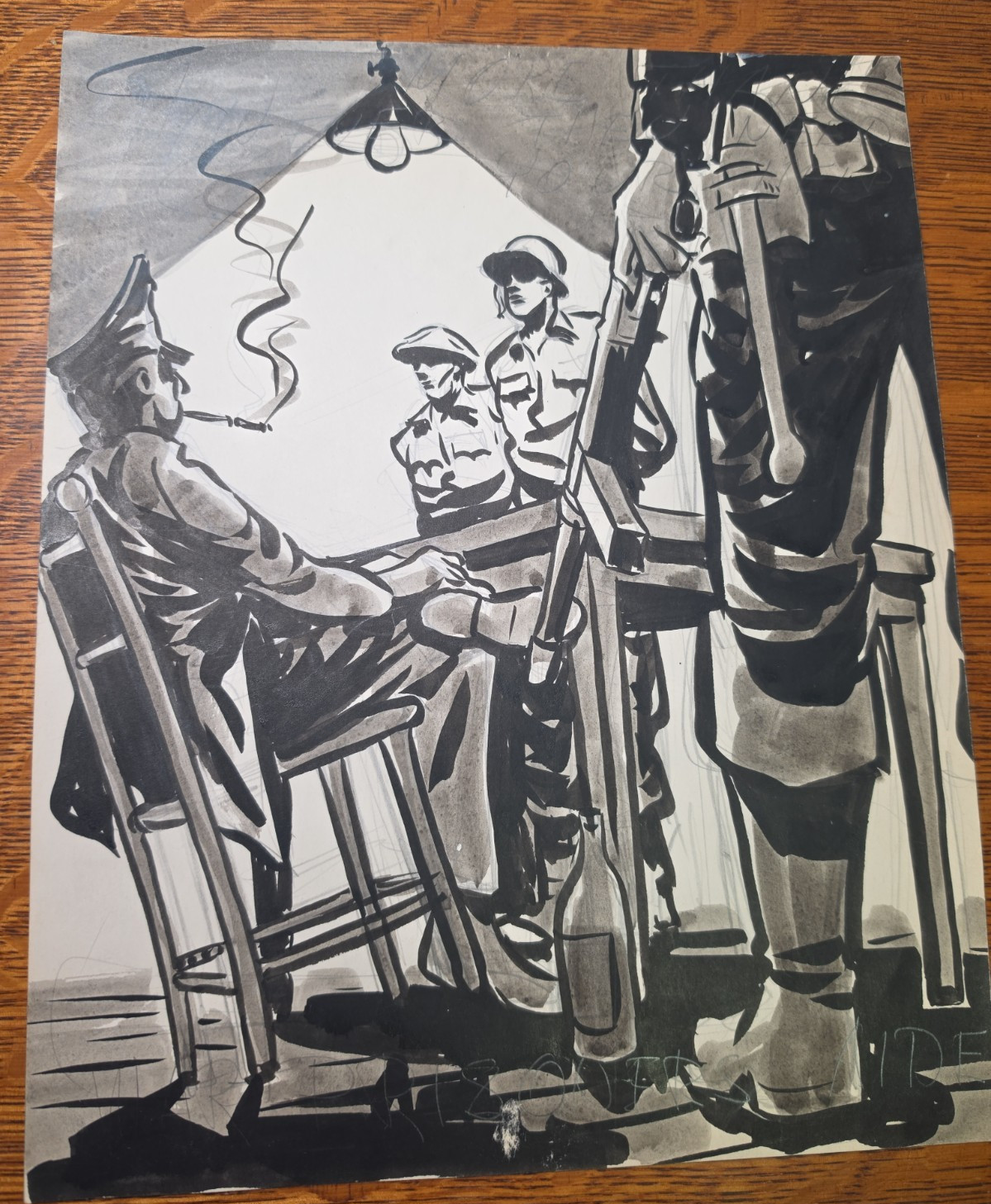 WWII Yank Magazine Artwork Soldiers In Commanders Office 10 1/2\ WWII Yank Magazine Artwork Soldiers In Commanders Office 10 1/2\