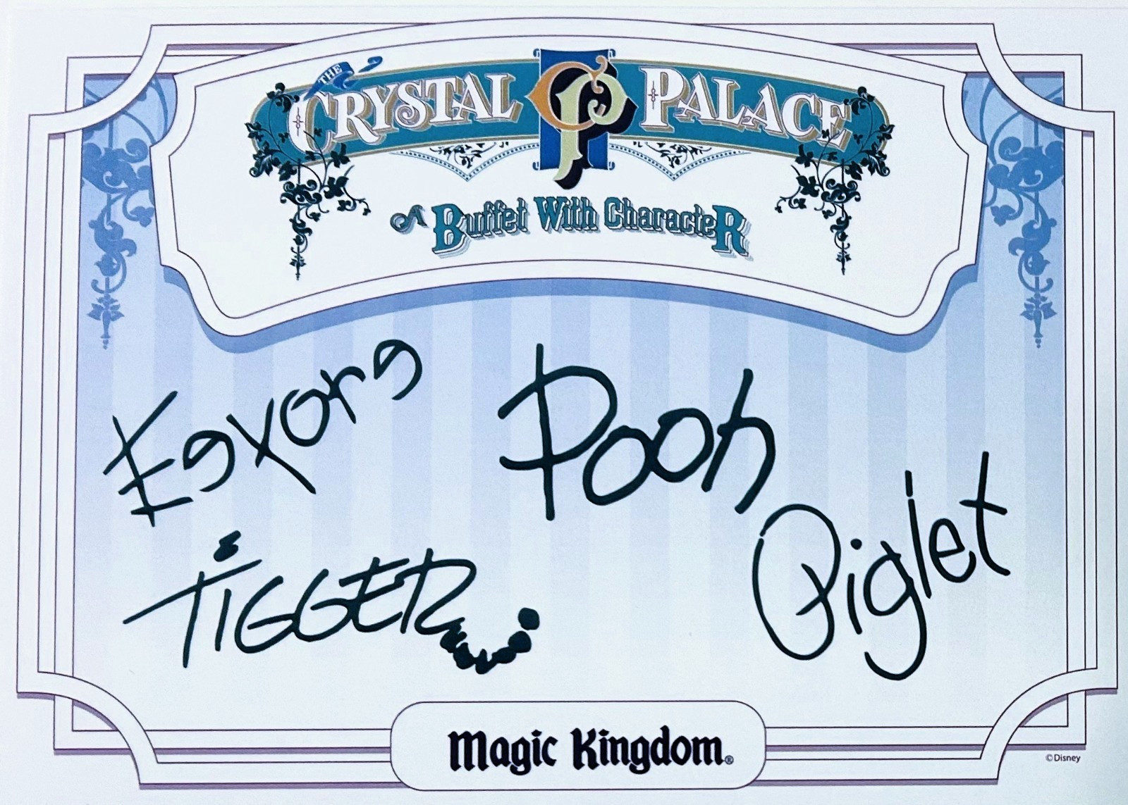 Crystal Palace Winnie the Pooh Tigger Piglet Eeyore Autograph Card Disney World
