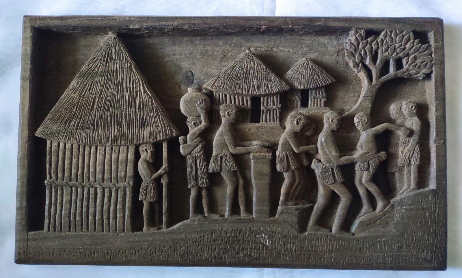 Vintage African Tribal Relief Hand Carved 17\