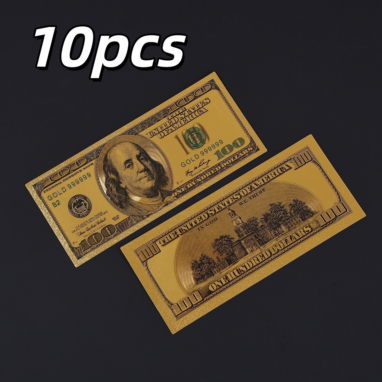 LOT 10Pcs, USA, GOLD FOIL BANKNOTE Collectible Currency, $100, UNC