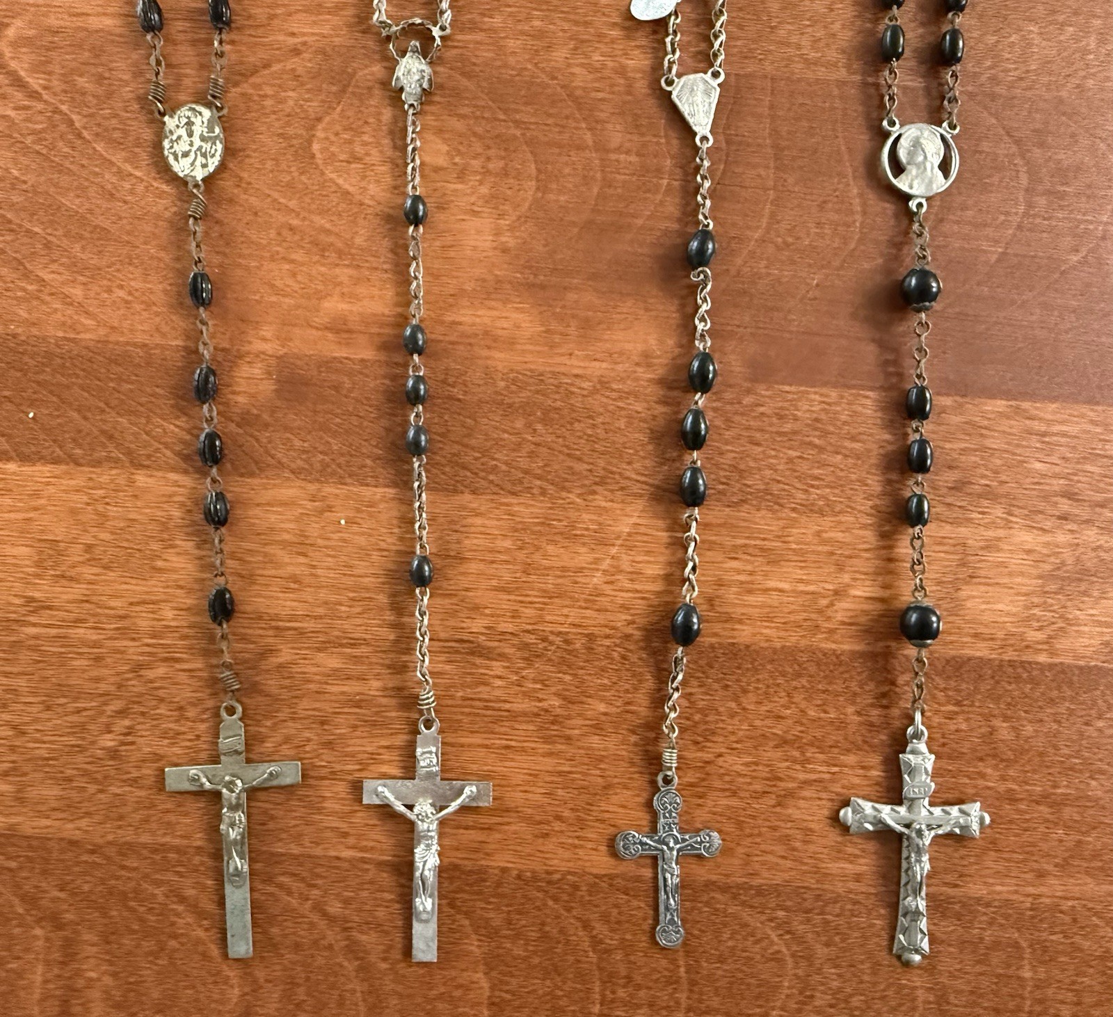 Vintage Estate Black Bead Rosary Lot Of Four - Italy Vintage Estate Black Bead Rosary Lot Of Four - Italy