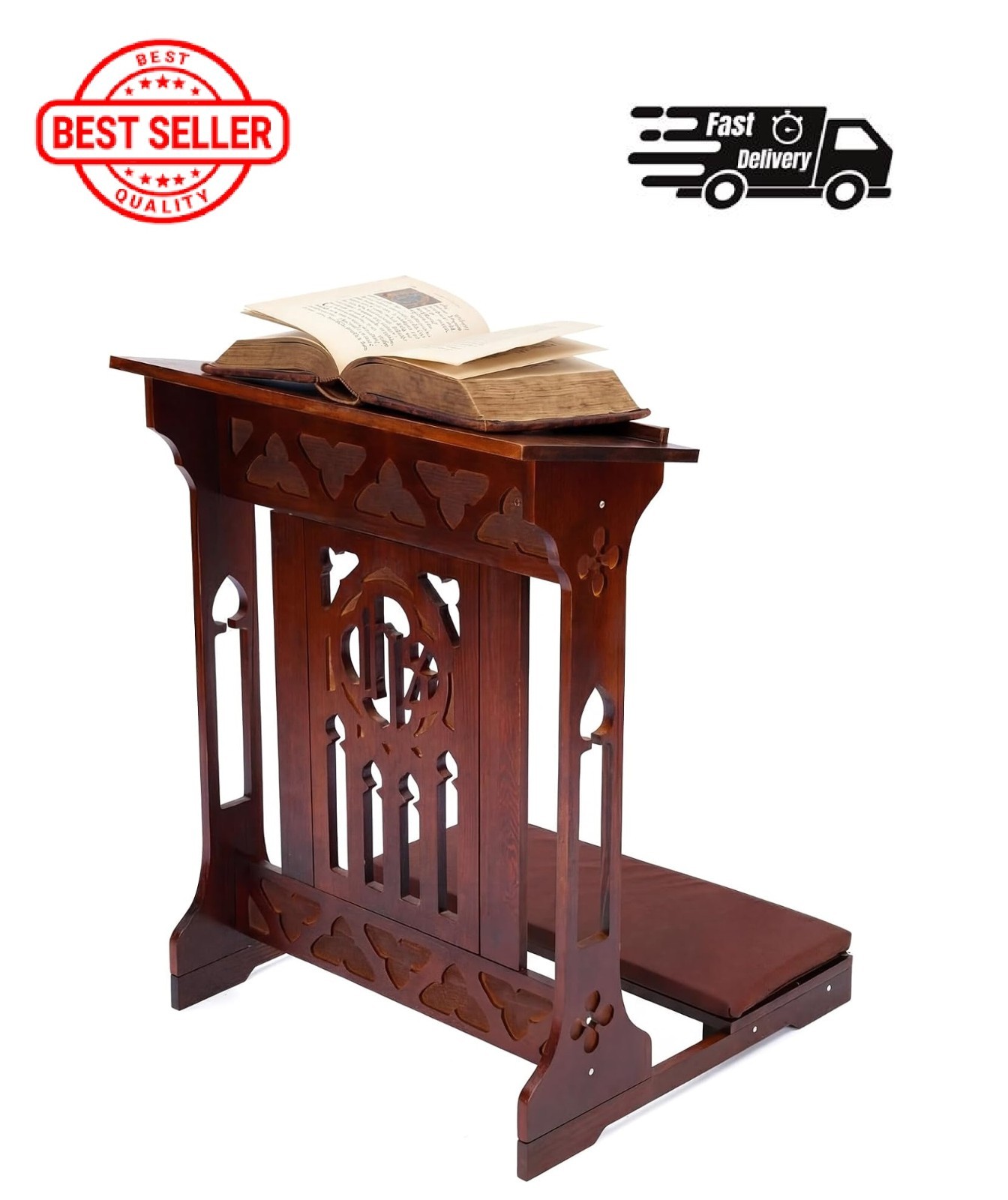 Florentine Prayer Bench Kneeler Church Prayer Bench Stool with Shelf and Cushion Florentine Prayer Bench Kneeler Church Prayer Bench Stool with Shelf and Cushion