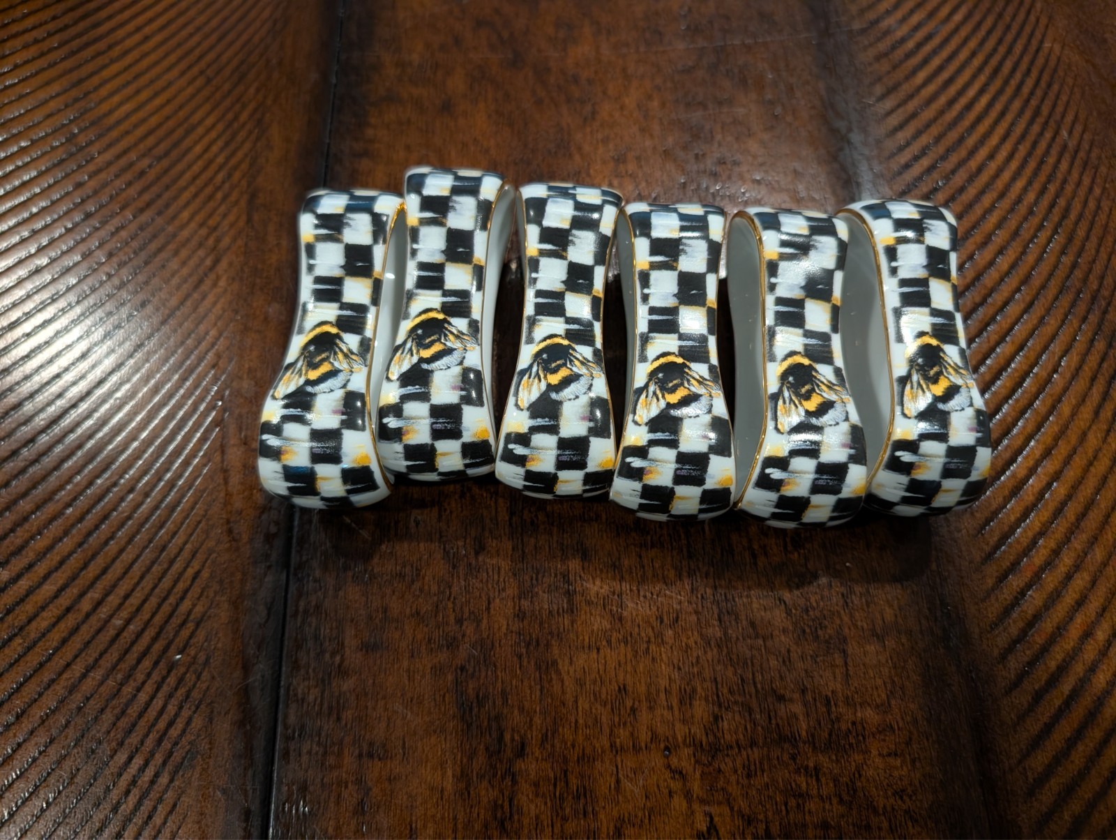 MacKenzie Childs - Set of 6 - Bee & Thistle Porcelain Napkin Rings