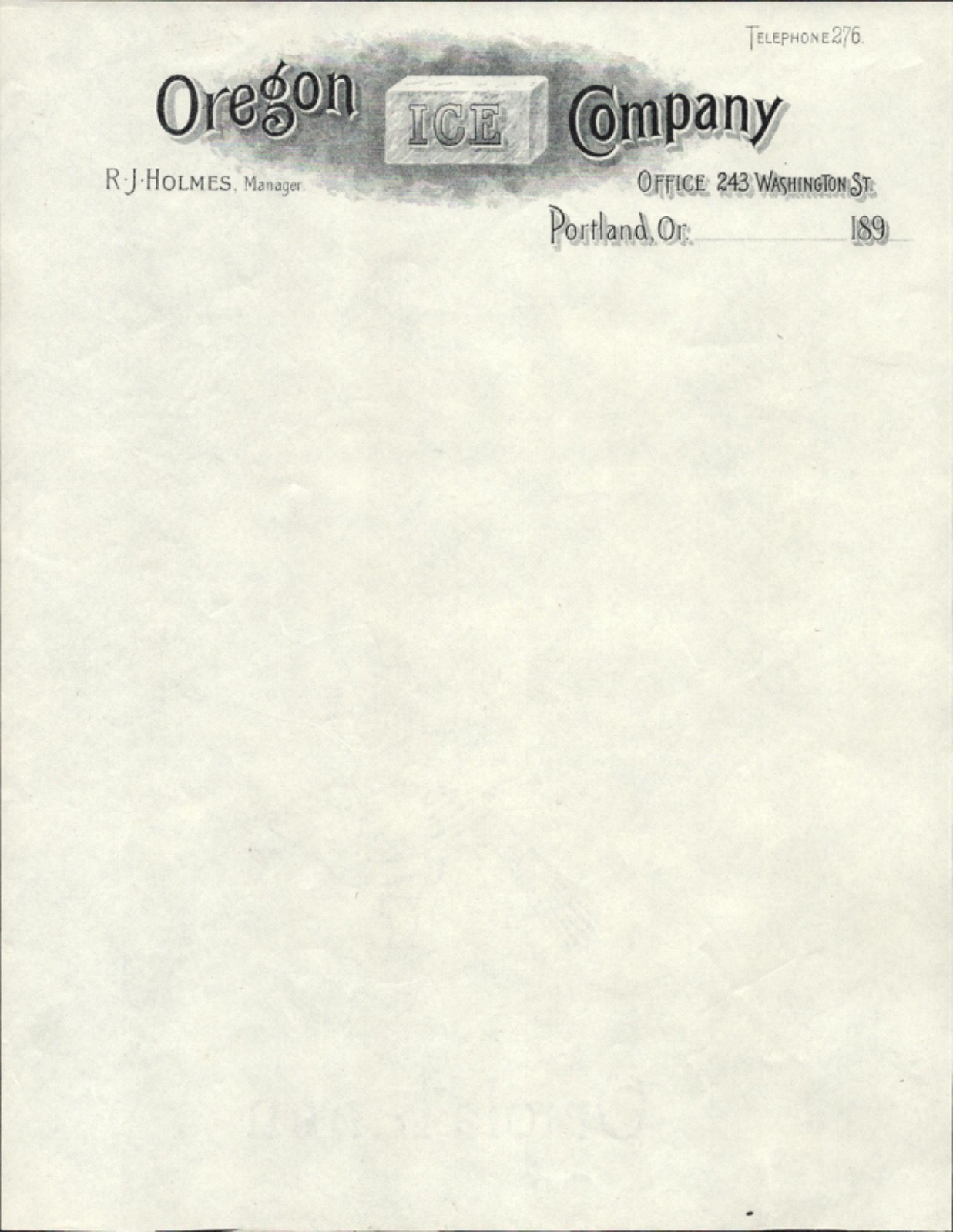 1890s OREGON ICE COMPANY antique blank letterhead stationery PORTLAND, OREGON 1890s OREGON ICE COMPANY antique blank letterhead stationery PORTLAND, OREGON