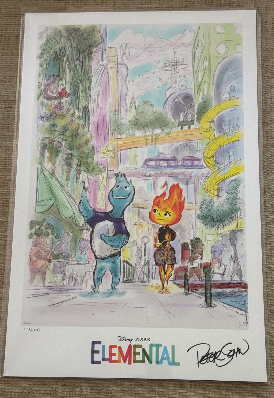 Rare Disney Pixar Elemental Lithograph Signed Peter Sohn Numbered Limited Ed.