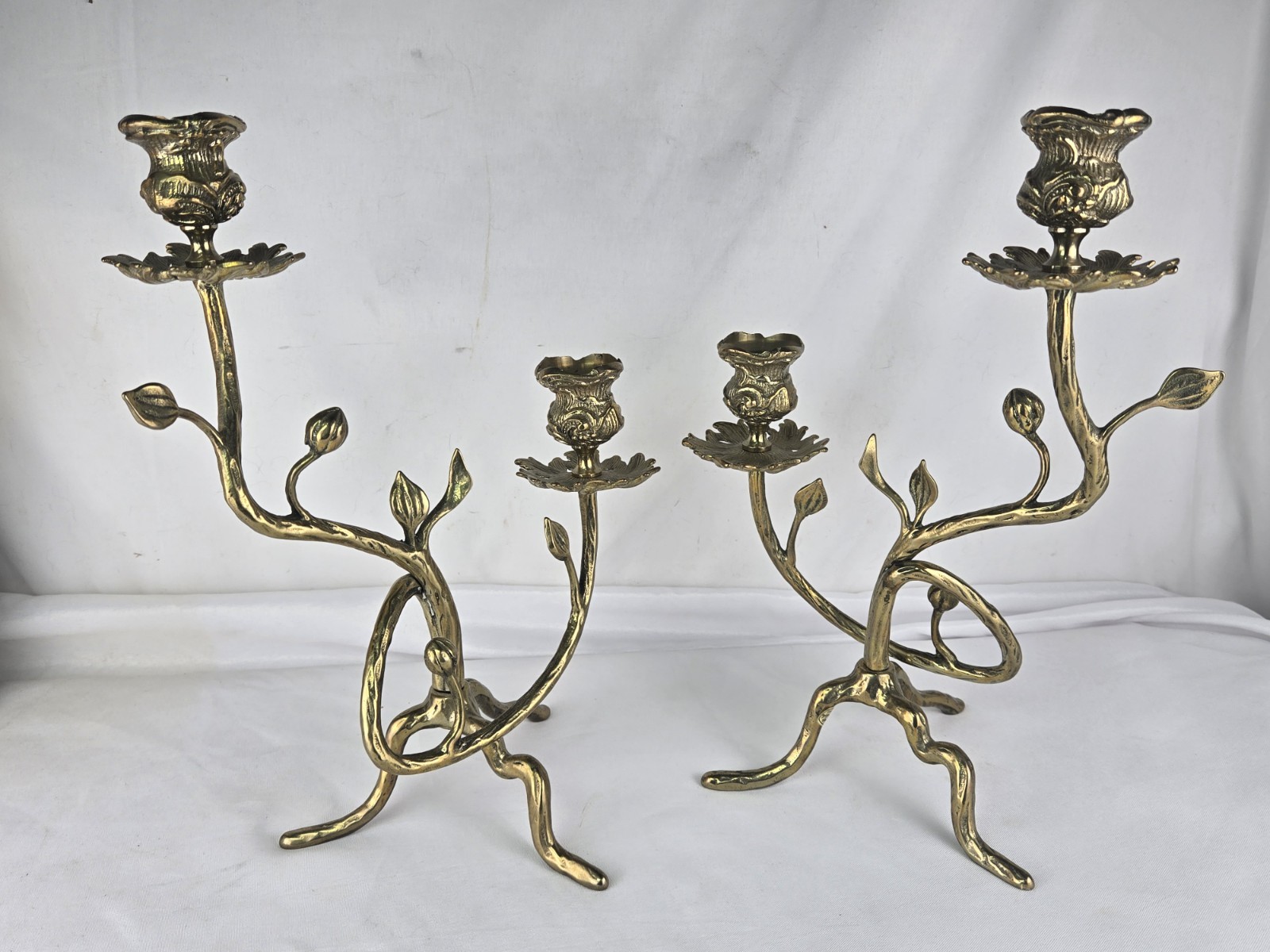 VTG Set of 2 Andrea by Sadek Brass Rose Floral 2-Light Candelabra Candle Holders VTG Set of 2 Andrea by Sadek Brass Rose Floral 2-Light Candelabra Candle Holders