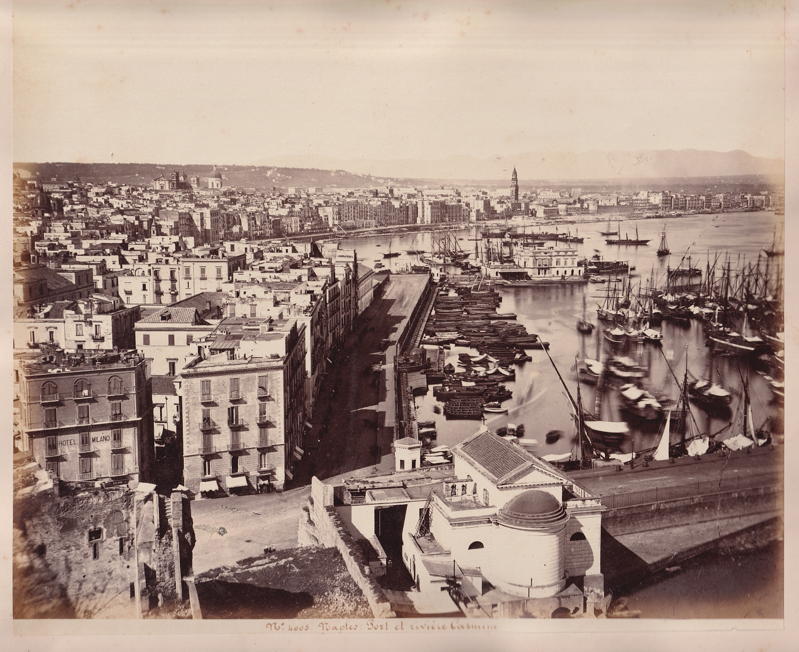 20x25 Italia NAPOLI Roberto Rive - Port and River Carmina - Vintage print c.1868