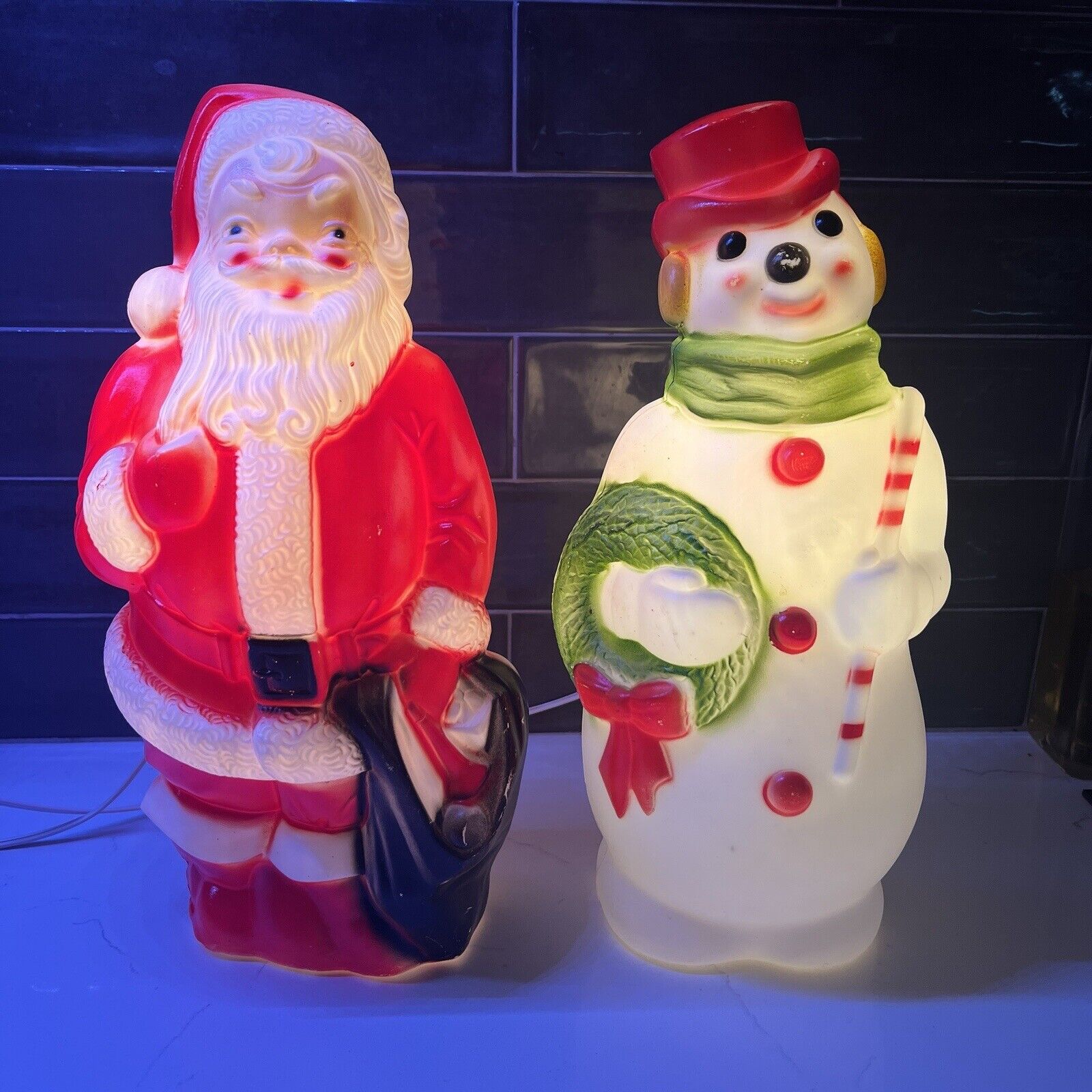 🔥Vintage 1968 Tabletop Santa & Snowman Blow Mold Empire Plastic Corp 13\