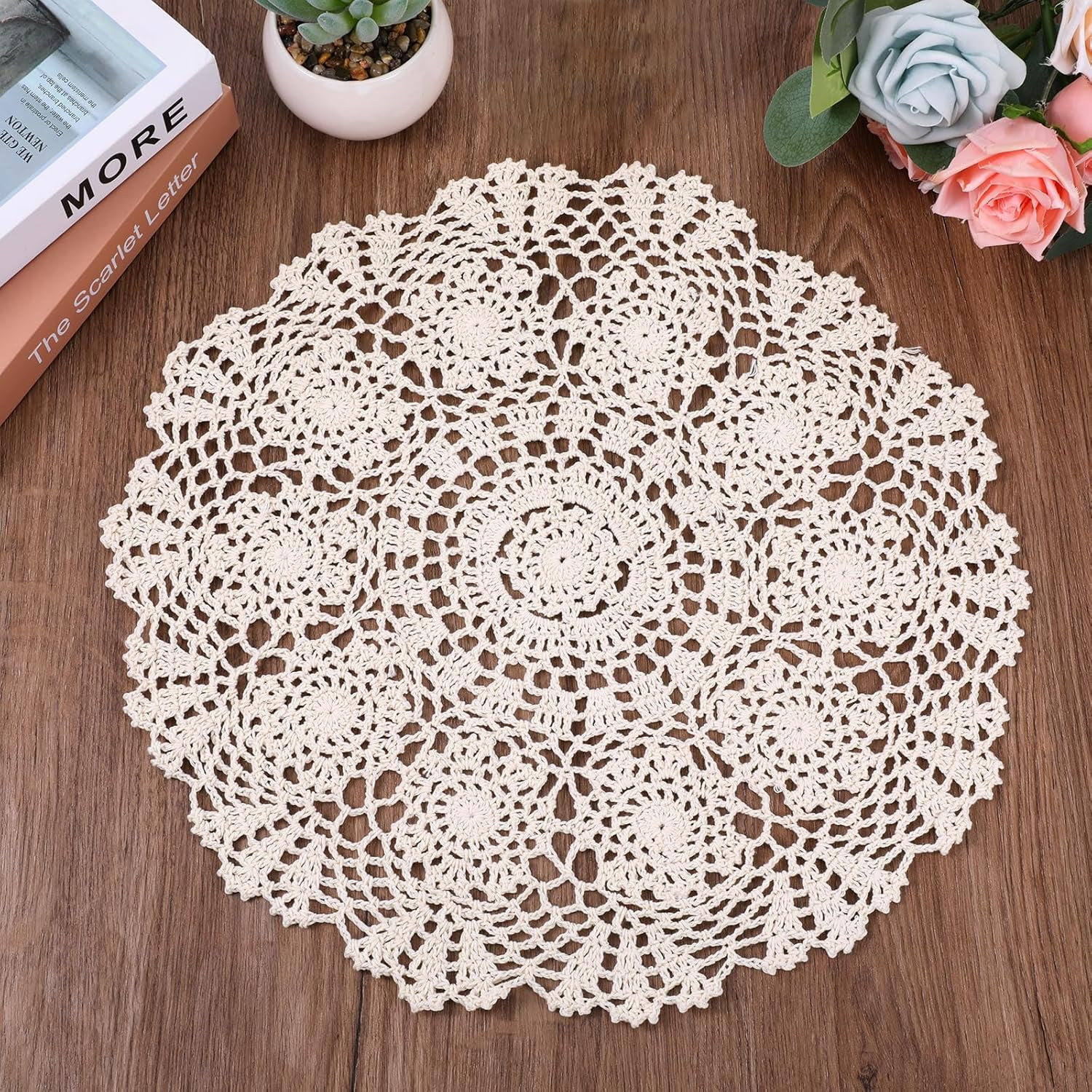 Dollies for Tables, 15.7 Inch Large Cotton Handmade Table Doilies Vintage Round